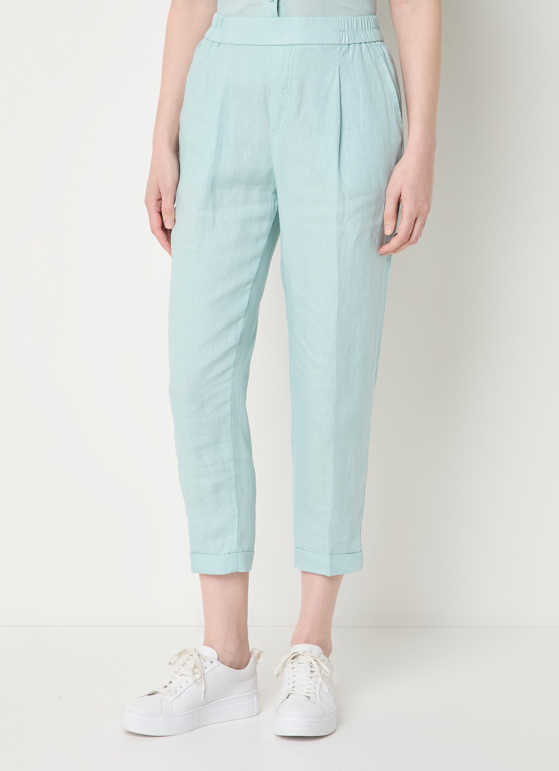 Benetton High waist cropped tapered fit pantalon van linnen  - detail turquoise