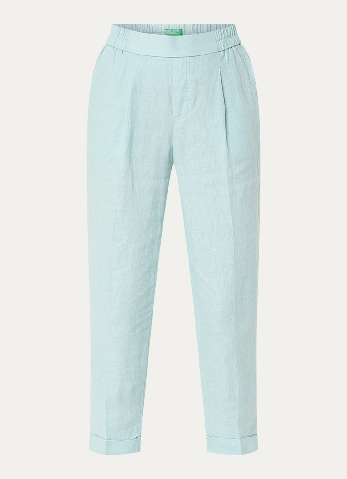 Benetton High waist cropped tapered fit pantalon van linnen  - voorkant 2 turquoise