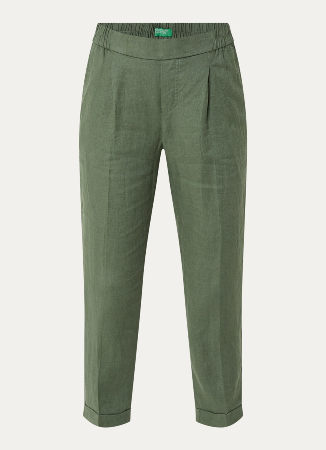 Benetton High waist cropped tapered fit pantalon van linnen  - voorkant 2 donkergroen