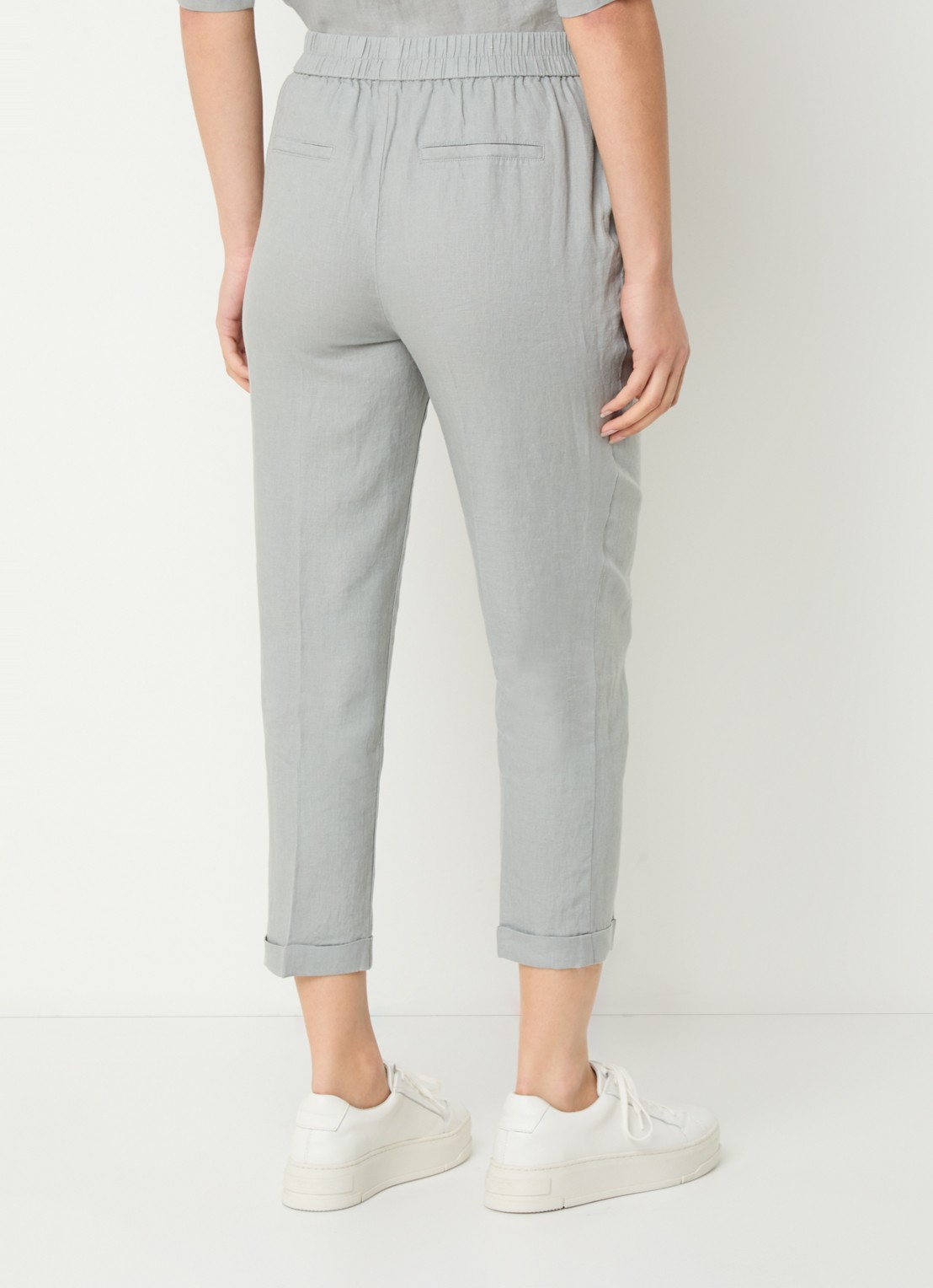 Benetton High waist cropped tapered fit pantalon van linnen  - achterkant 2 grijs