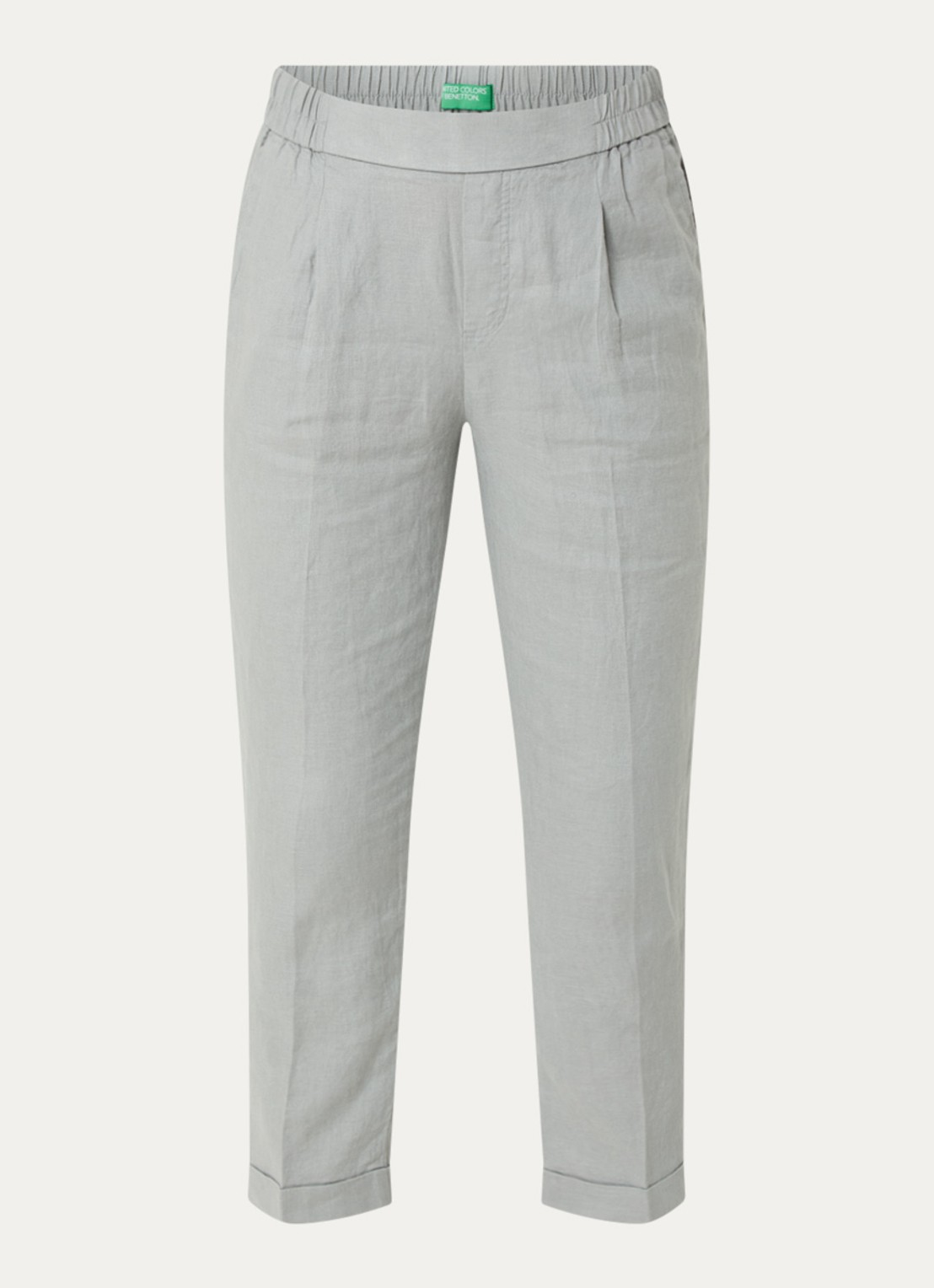 Benetton High waist cropped tapered fit pantalon van linnen  - voorkant 3 grijs