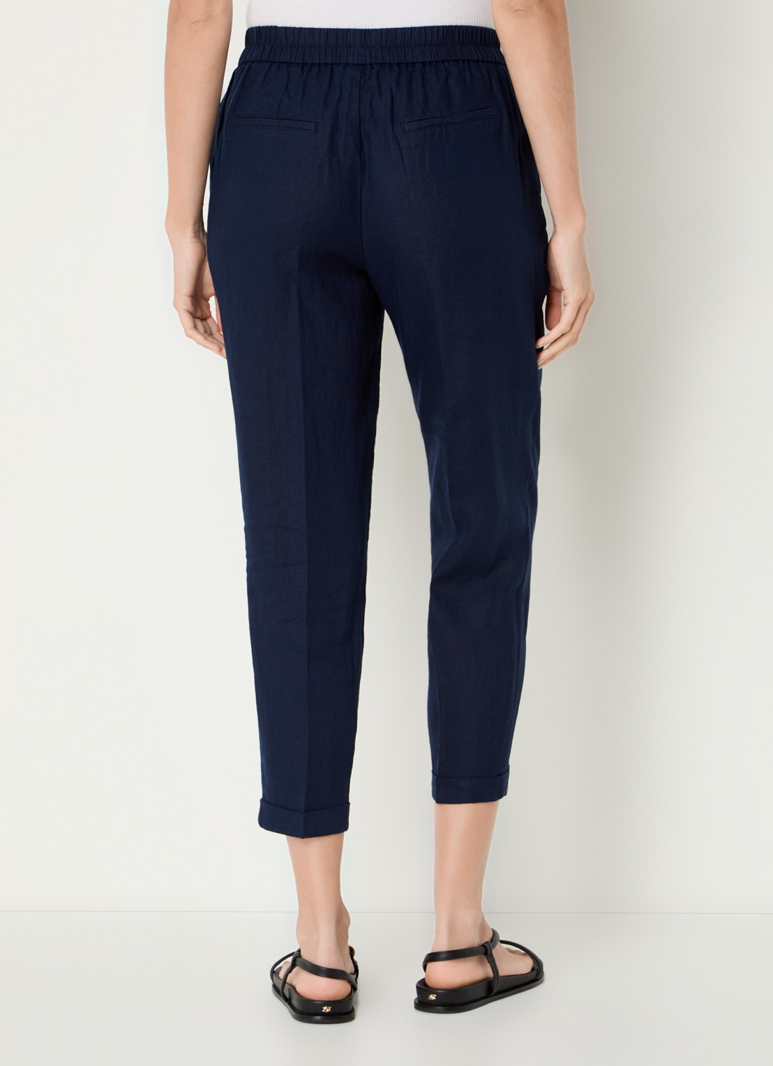 Benetton High waist cropped tapered fit pantalon van linnen - achterkant 3 donkerblauw