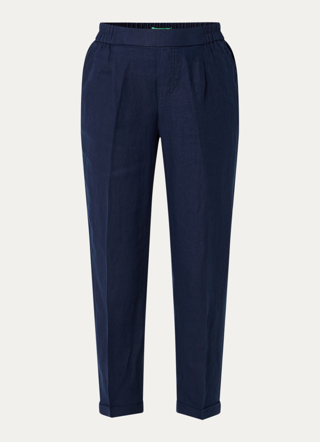 Benetton High waist cropped tapered fit pantalon van linnen - voorkant donkerblauw
