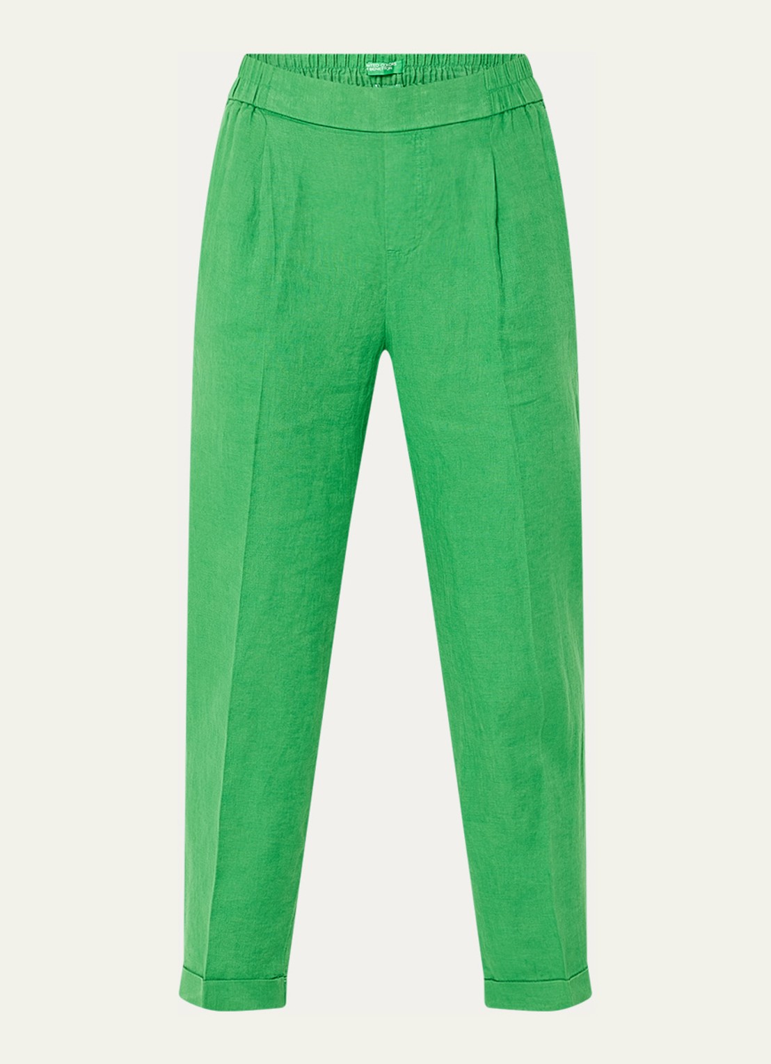Benetton High waist cropped tapered fit pantalon van linnen - voorkant 2 groen