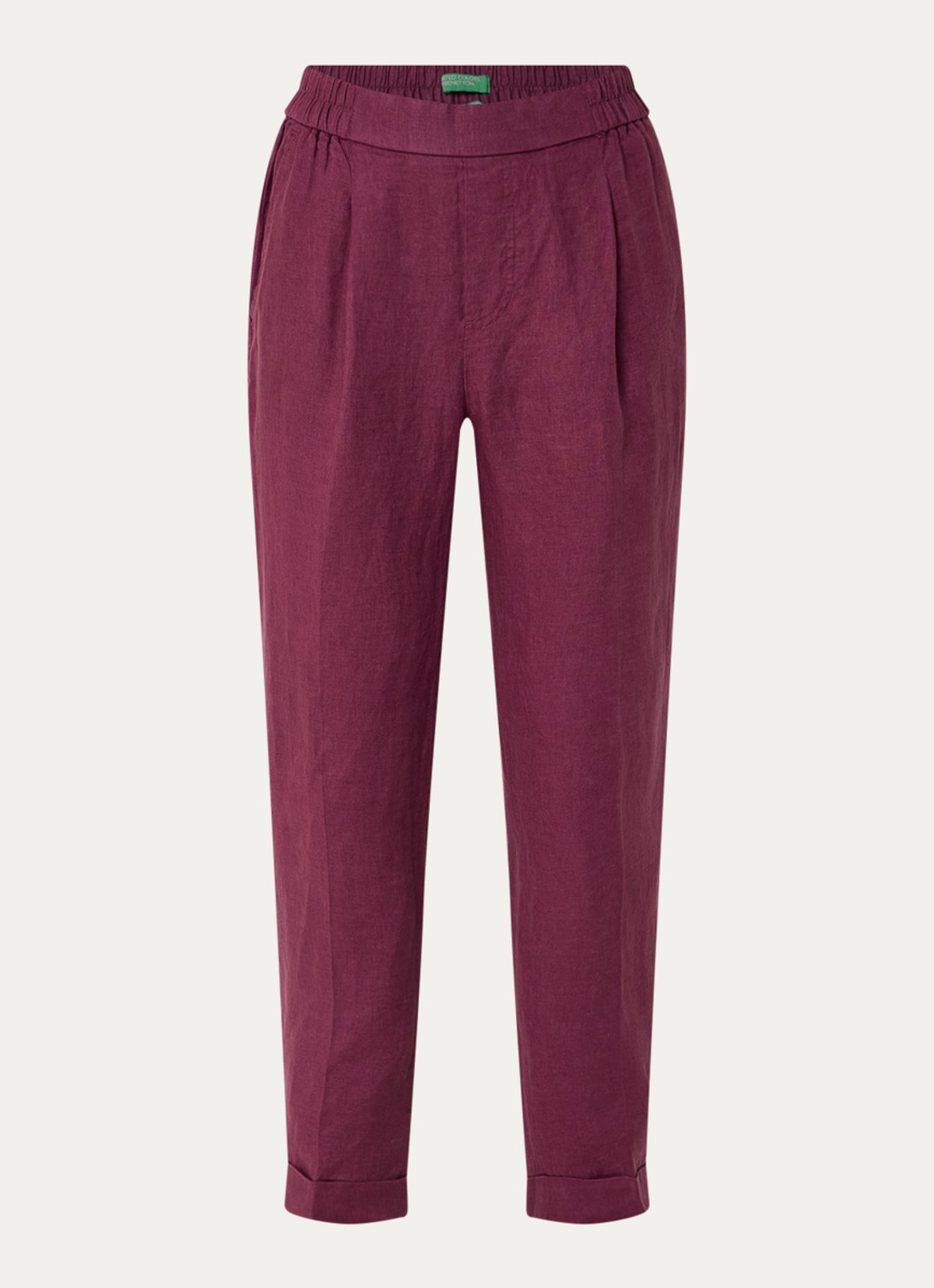 Benetton High waist cropped tapered fit pantalon van linnen - voorkant 2 bordeauxrood
