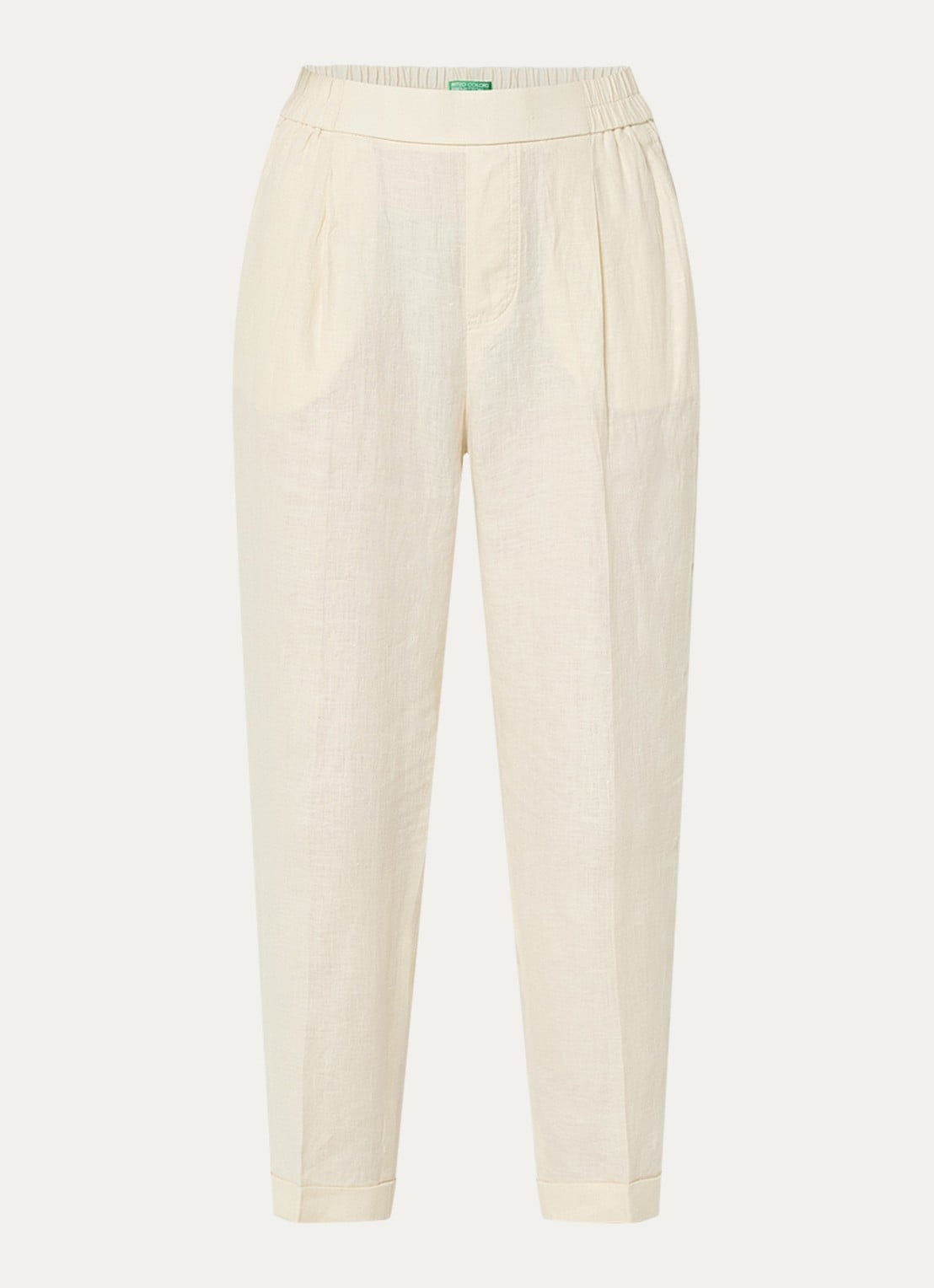 Benetton High waist cropped tapered fit pantalon van linnen - voorkant 3 gebroken wit