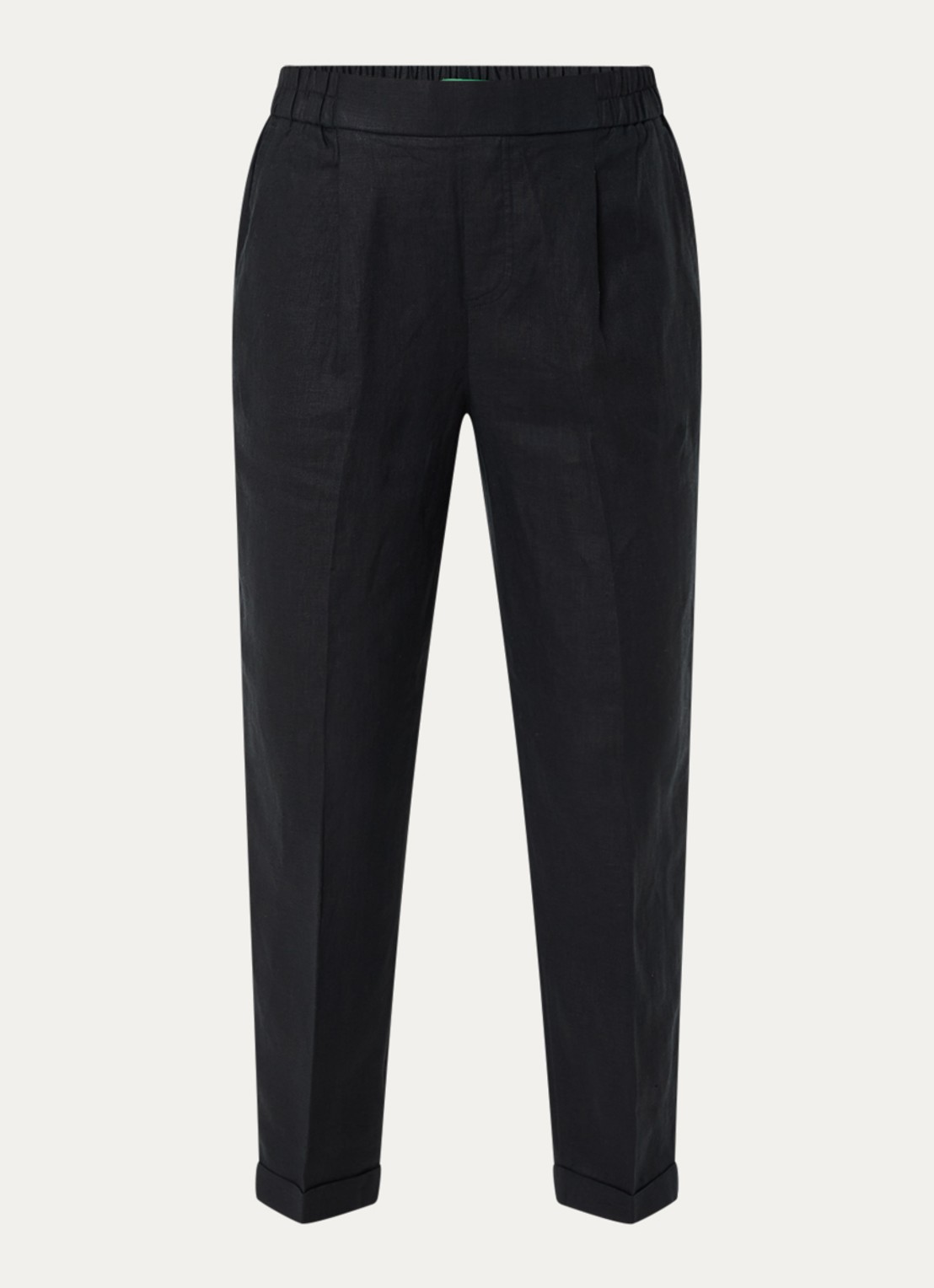 Benetton High waist cropped tapered fit pantalon van linnen - voorkant 3 zwart
