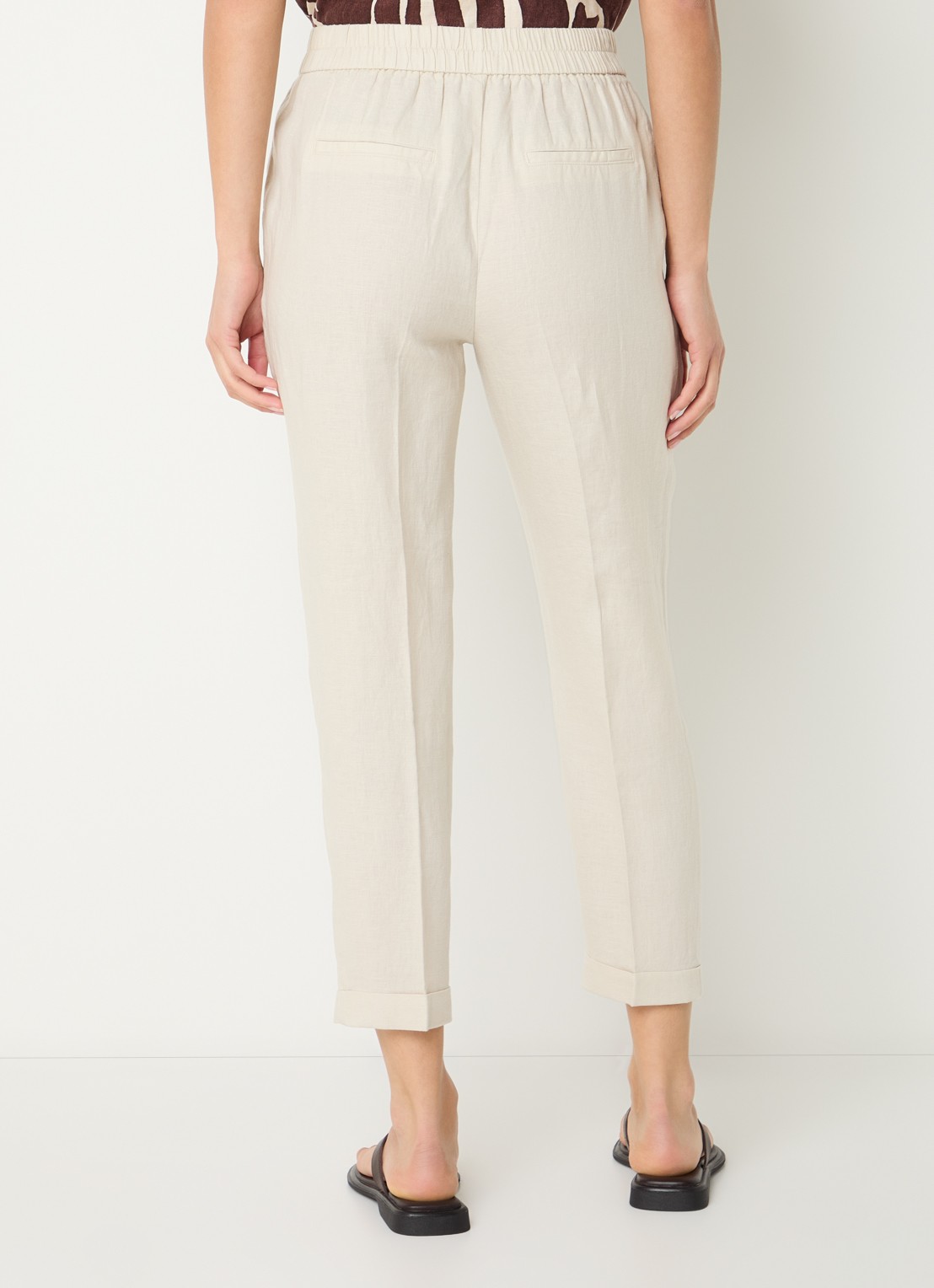 Benetton High waist cropped tapered fit pantalon van linnen - achterkant 4 zand