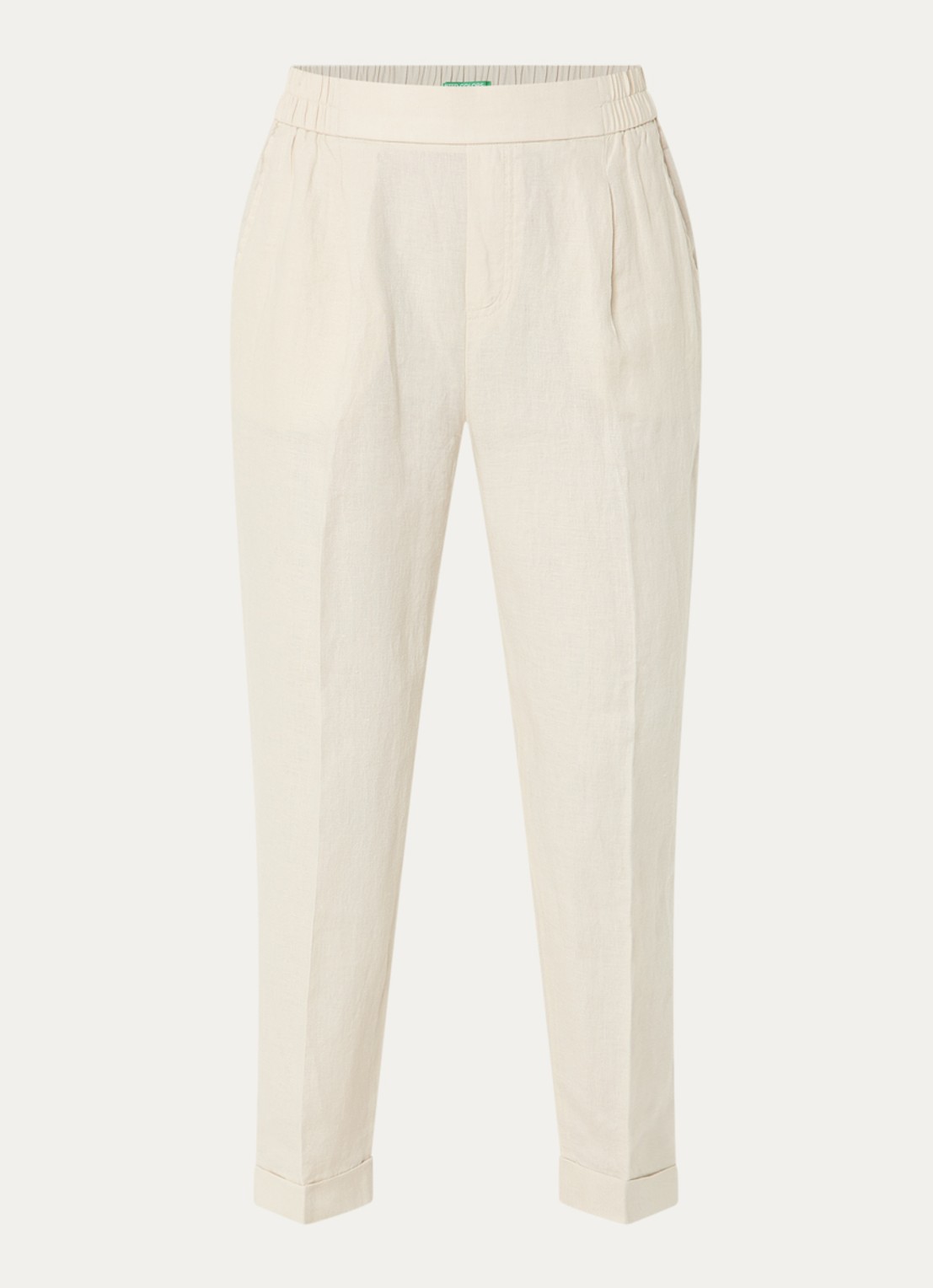 Benetton High waist cropped tapered fit pantalon van linnen - voorkant zand