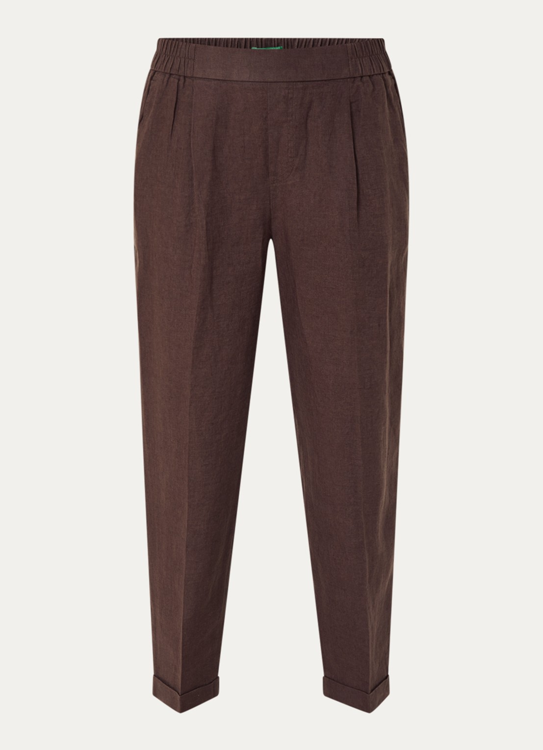 Benetton High waist cropped tapered fit pantalon van linnen - voorkant 2 bruin