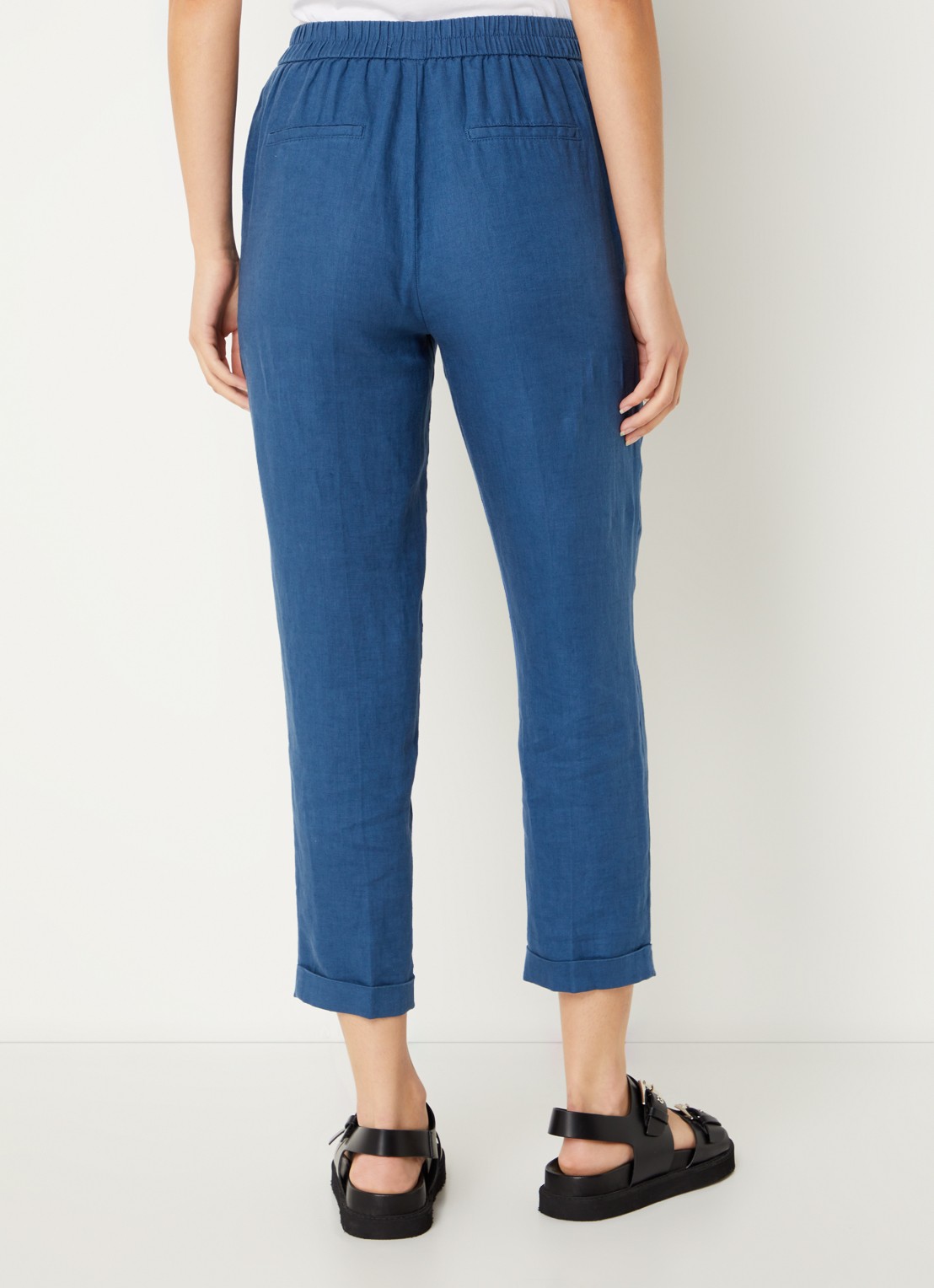 Benetton High waist cropped tapered fit pantalon van linnen  - achterkant kobaltblauw