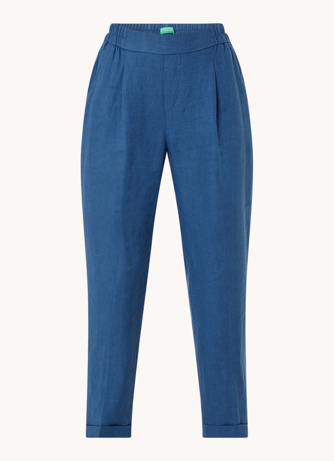 Benetton High waist cropped tapered fit pantalon van linnen  - voorkant 8 staalblauw
