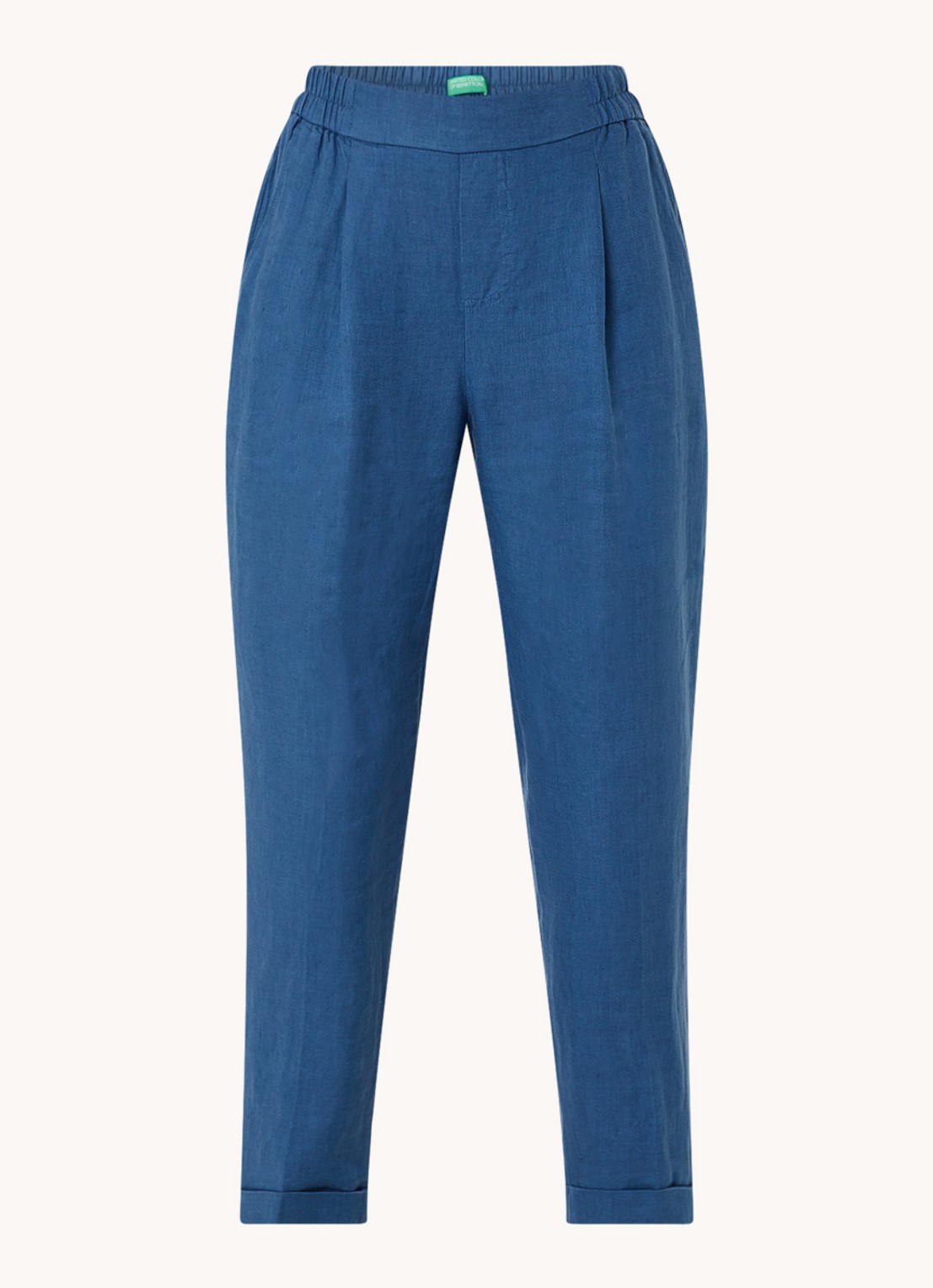 Benetton High waist cropped tapered fit pantalon van linnen  - voorkant 2 kobaltblauw