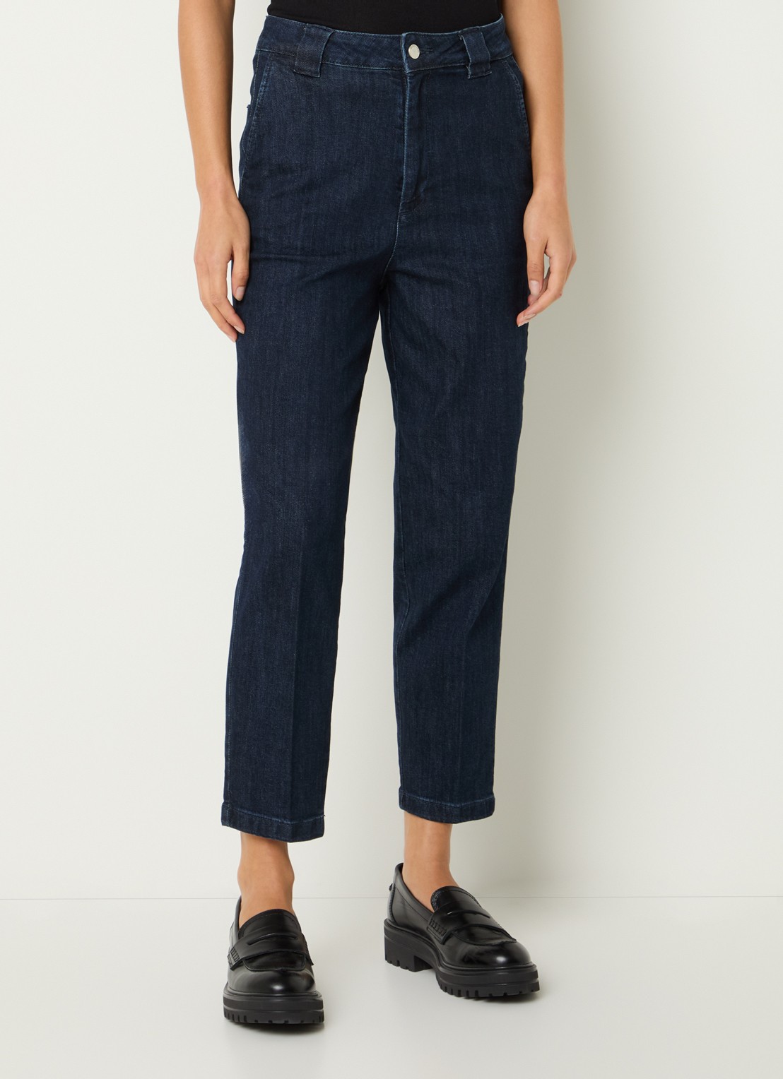 Benetton High waist cropped tapered jeans met donkere wassing - detail indigo