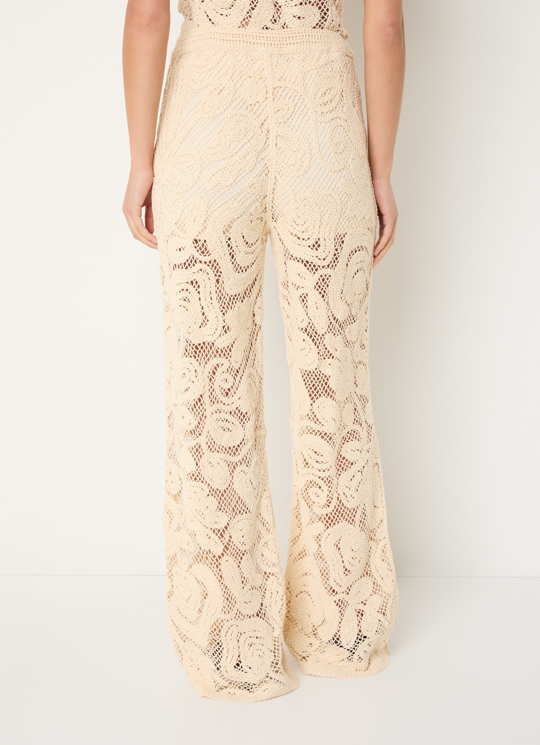 Benetton High waist flared fit broek met opengewerkt dessin - achterkant 4 ivoor