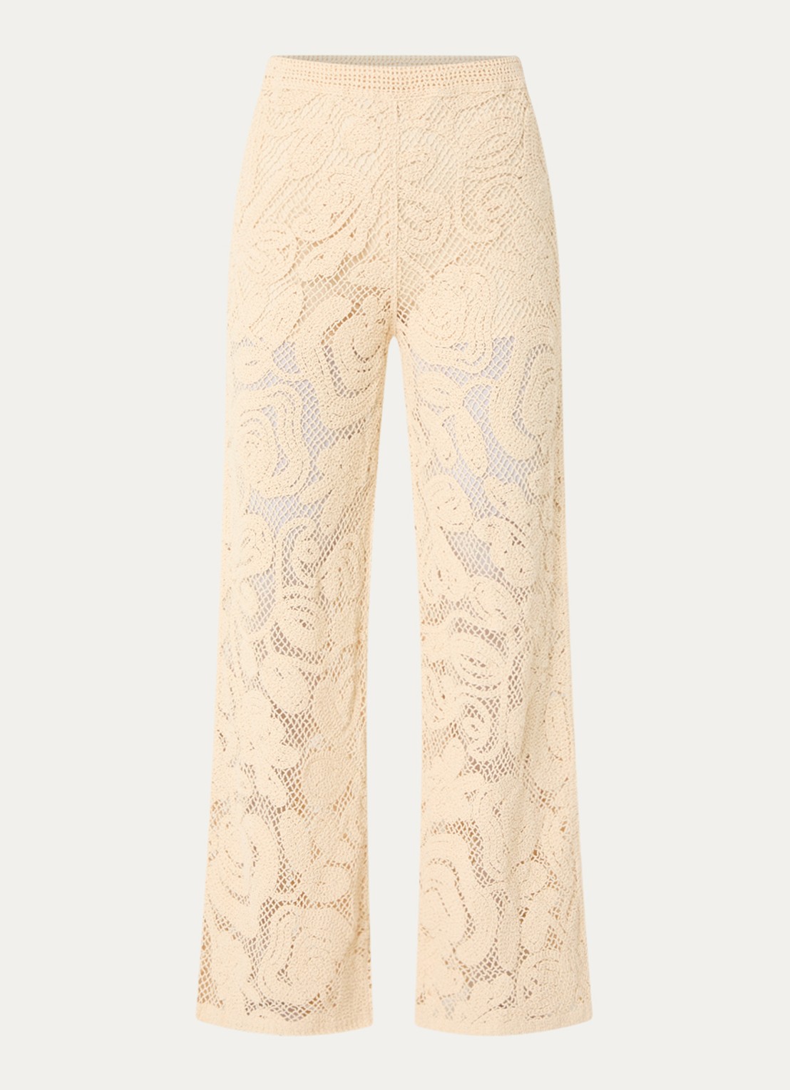 Benetton High waist flared fit broek met opengewerkt dessin - voorkant ivoor