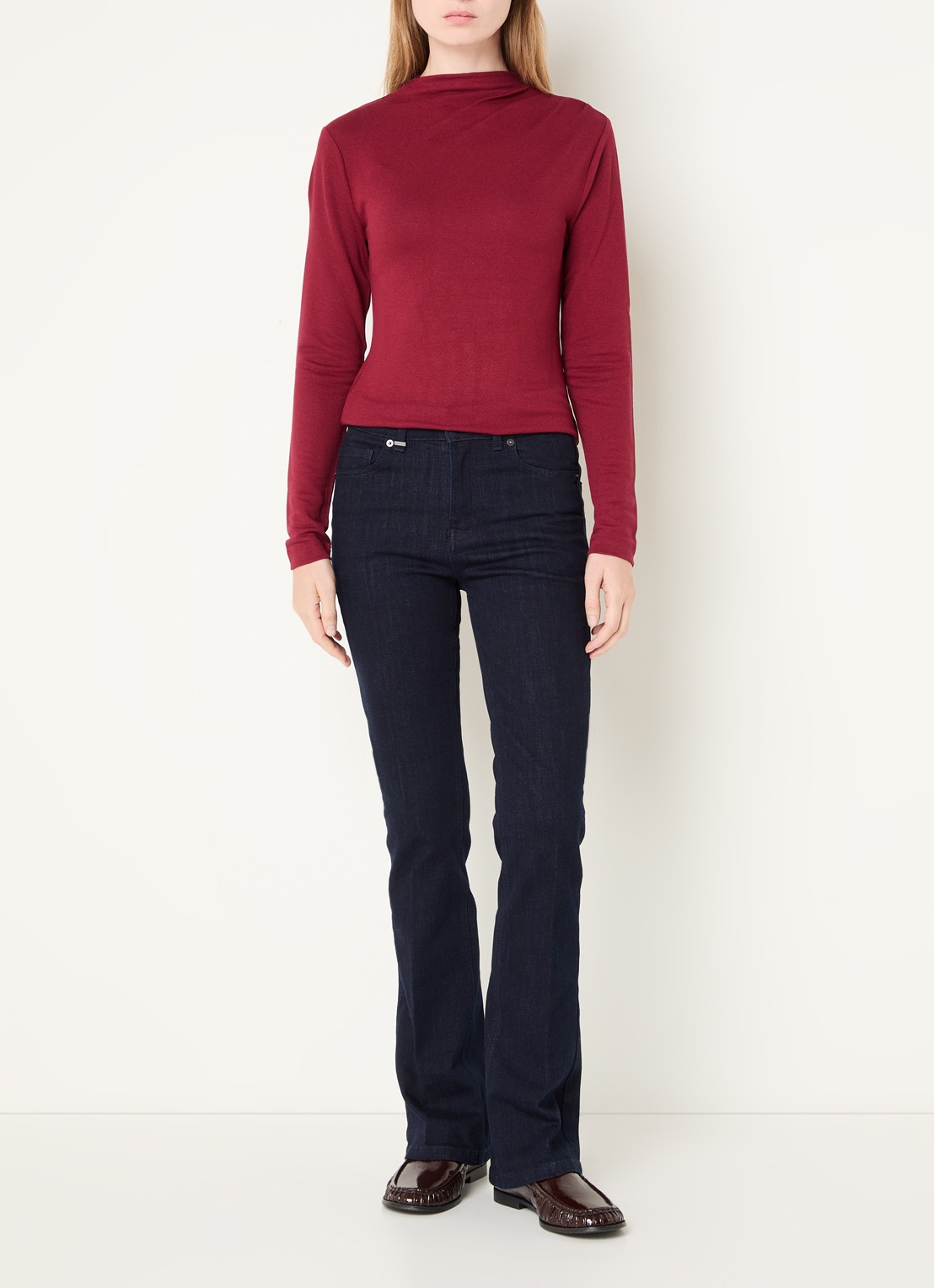 Benetton High waist flared fit jeans met donkere wassing - voorkant 5 indigo