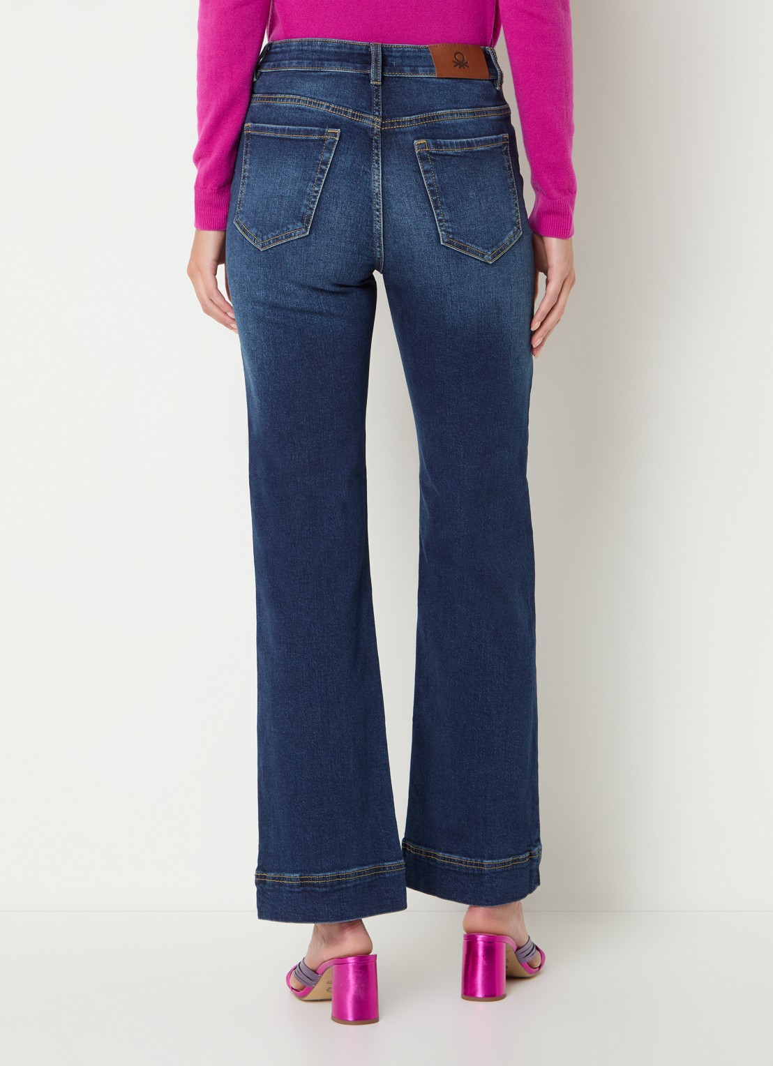 Benetton High waist flared jeans in  katoenblend - achterkant 5 indigo