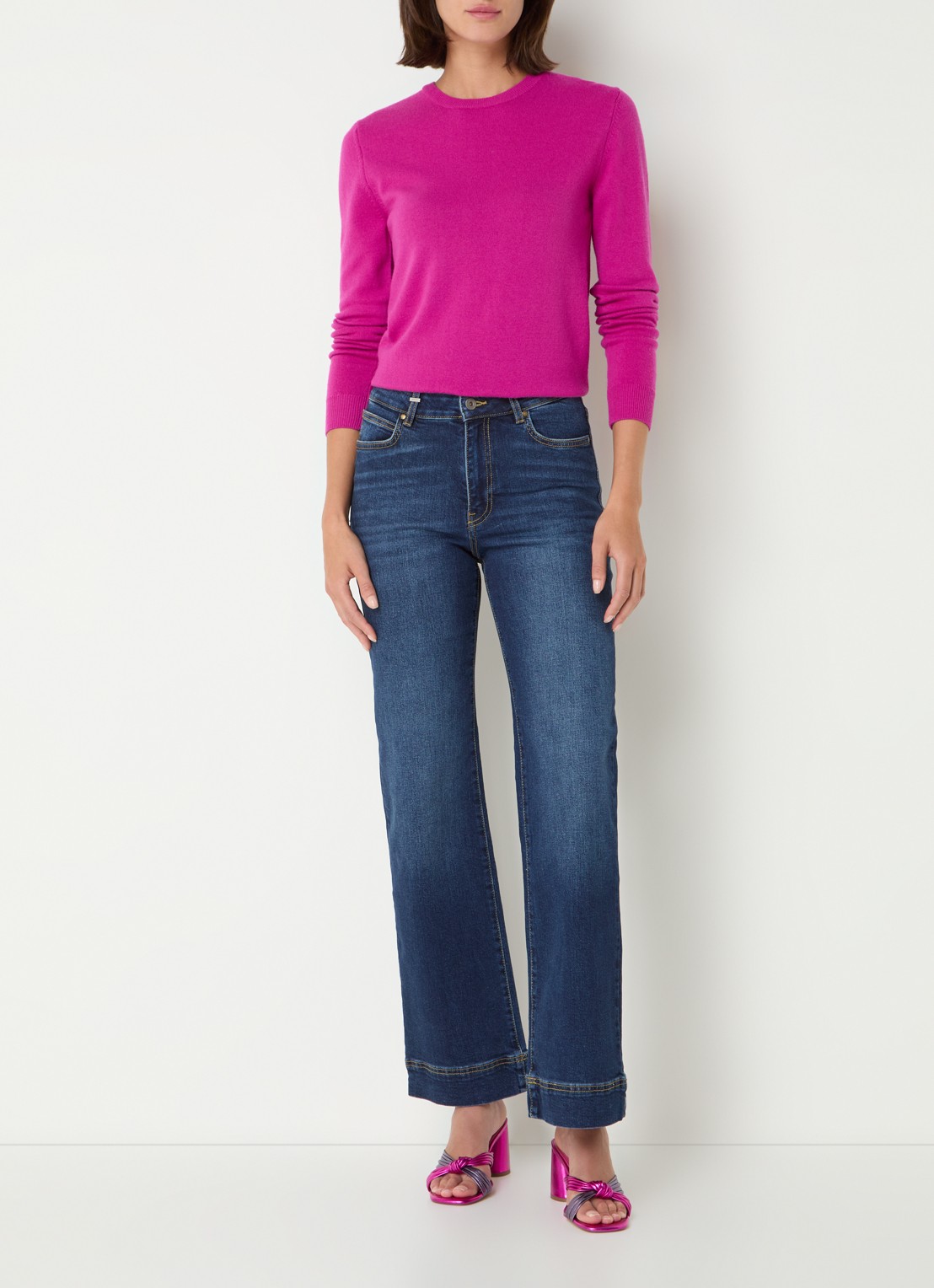 Benetton High waist flared jeans in  katoenblend - voorkant 4 indigo