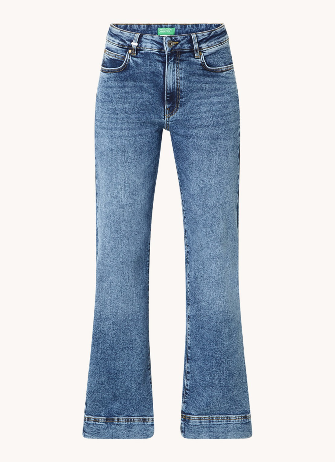 Benetton High waist flared jeans in  katoenblend - voorkant 4 blauw