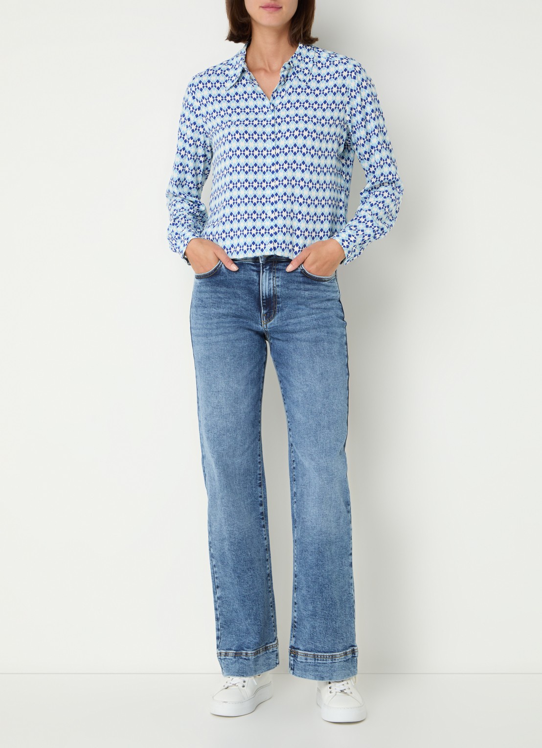 Benetton High waist flared jeans in  katoenblend - voorkant 5 blauw
