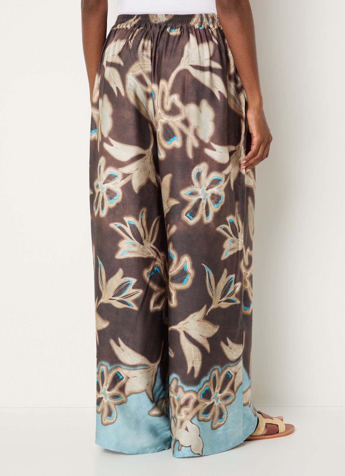 Benetton High waist loose fit broek met bloemenprint - achterkant 4 bruin