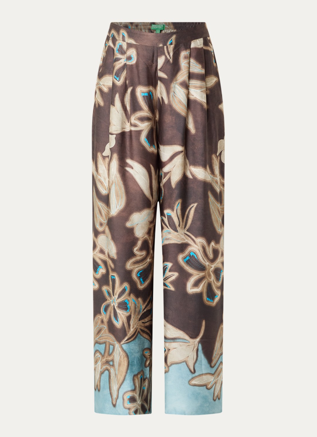 Benetton High waist loose fit broek met bloemenprint - voorkant 2 bruin