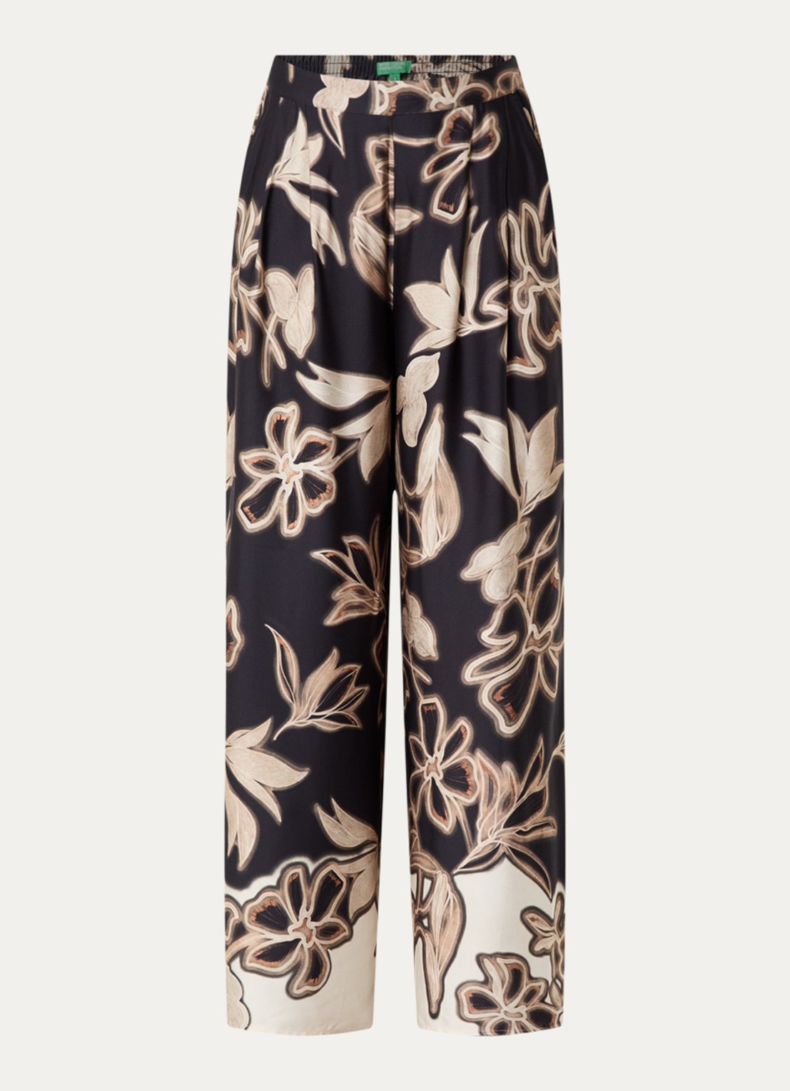 Benetton High waist loose fit broek met bloemenprint - voorkant 2 zwart