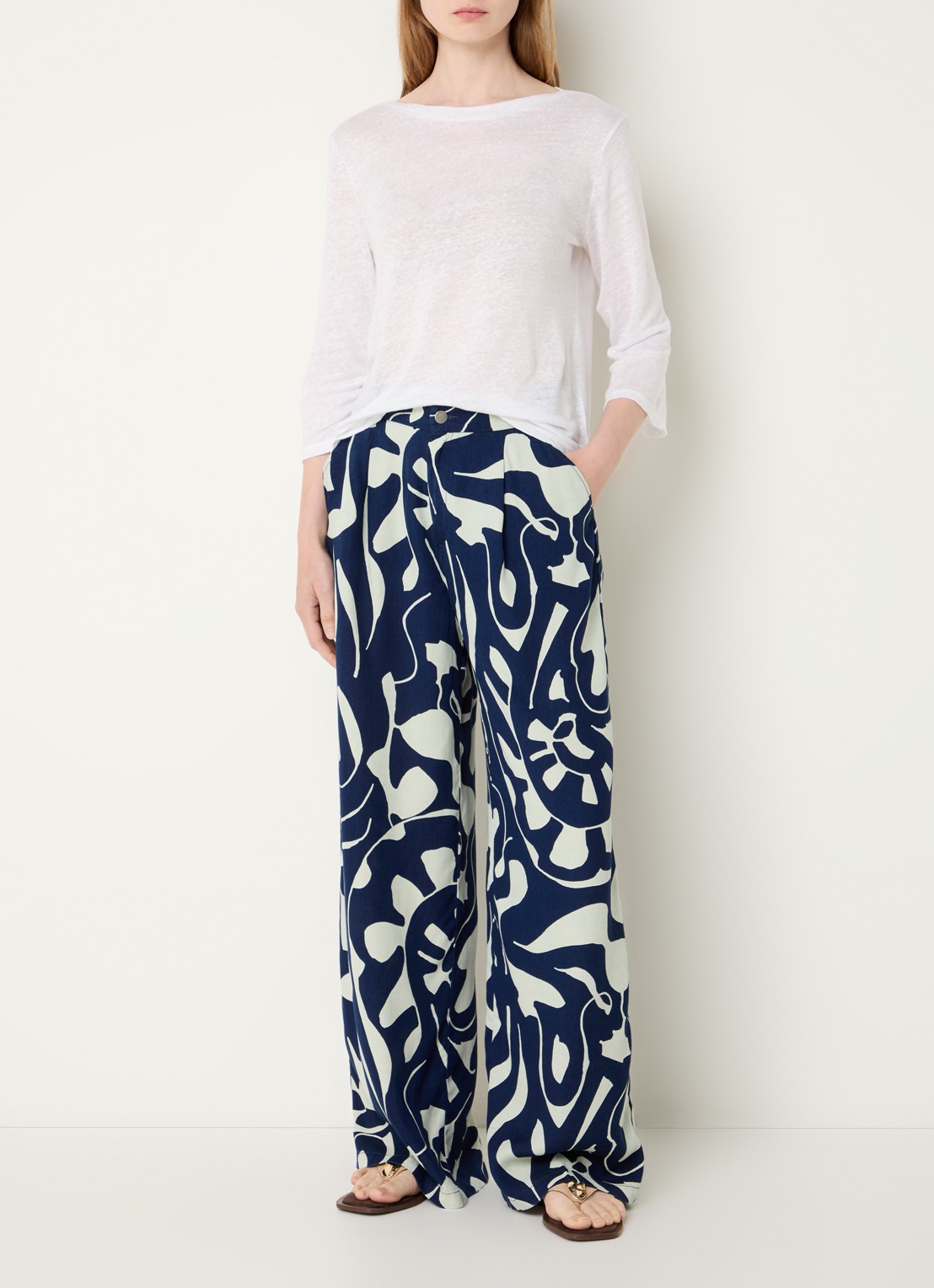 Benetton High waist loose fit broek met print - voorkant 3 blauw