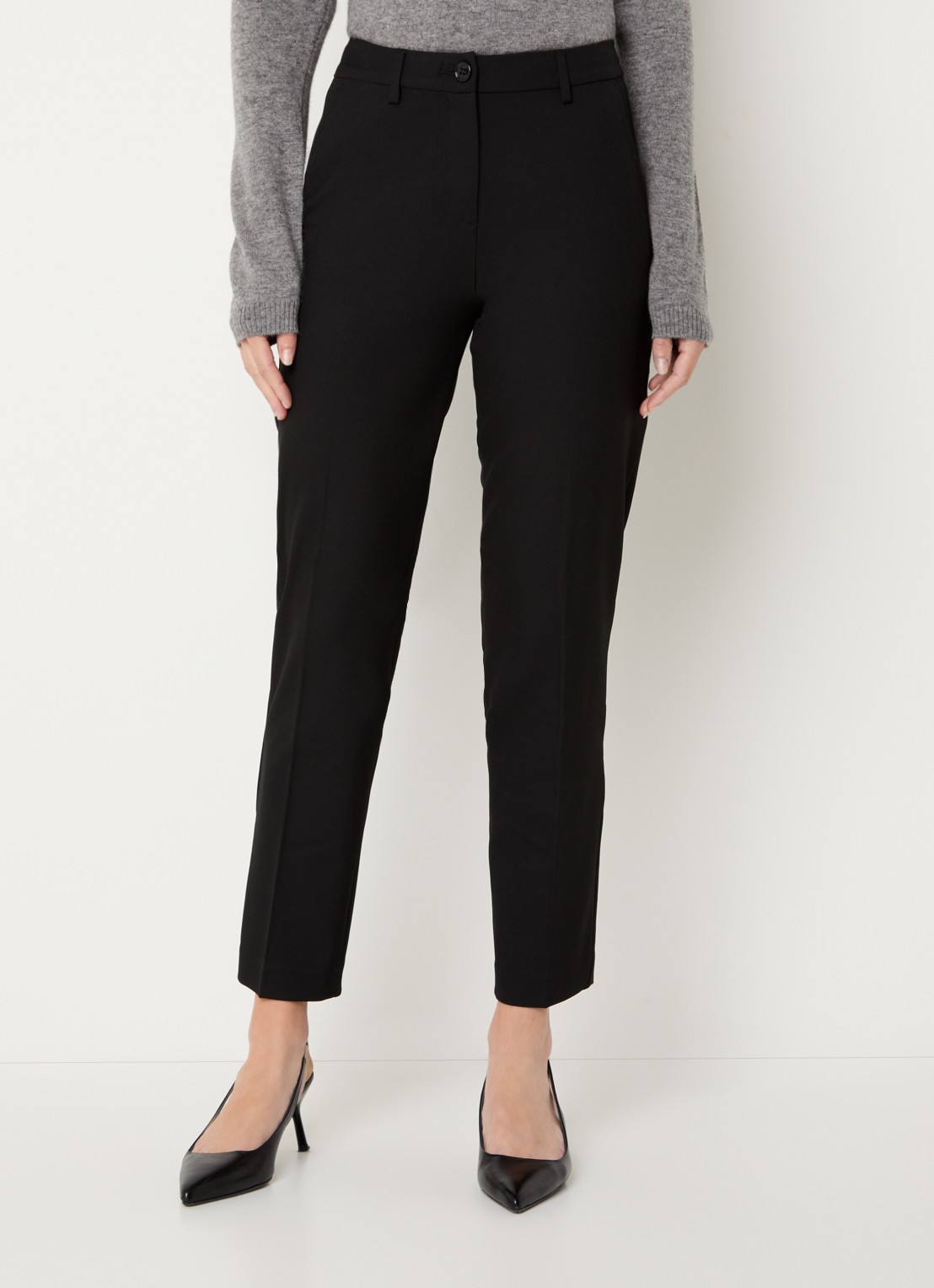 Benetton High waist loose fit cropped pantalon met steekzakken - detail 4 zwart