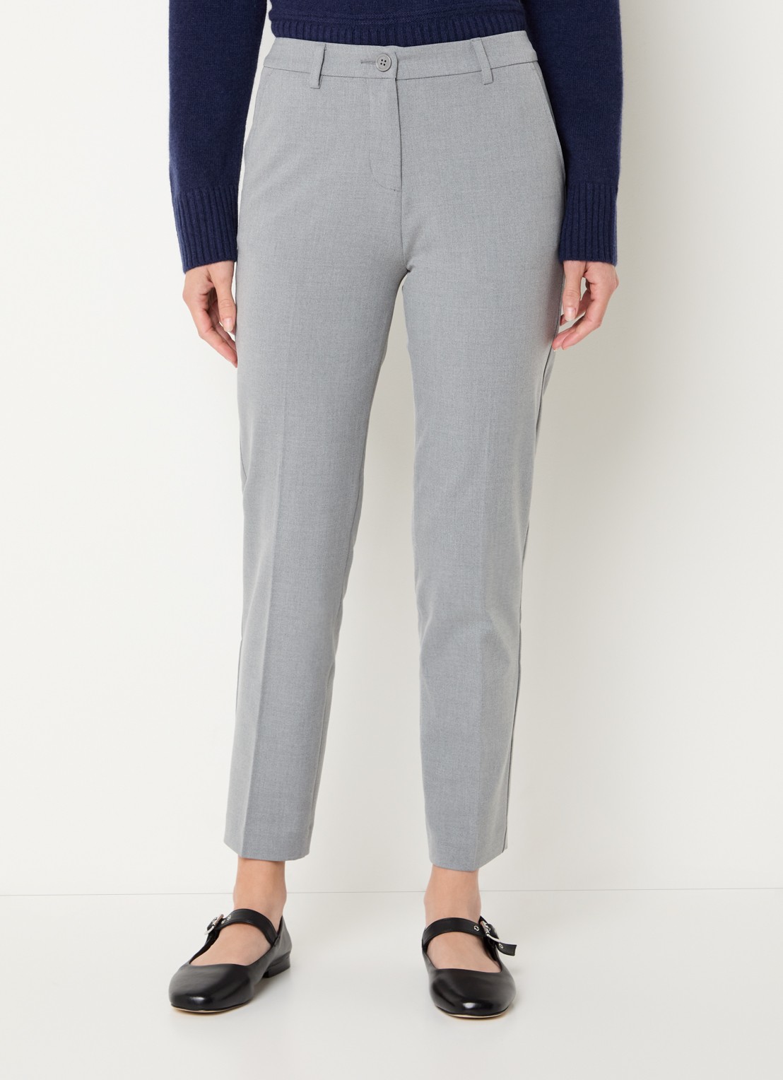 Benetton High waist loose fit cropped pantalon met steekzakken - detail 4 parelmoer