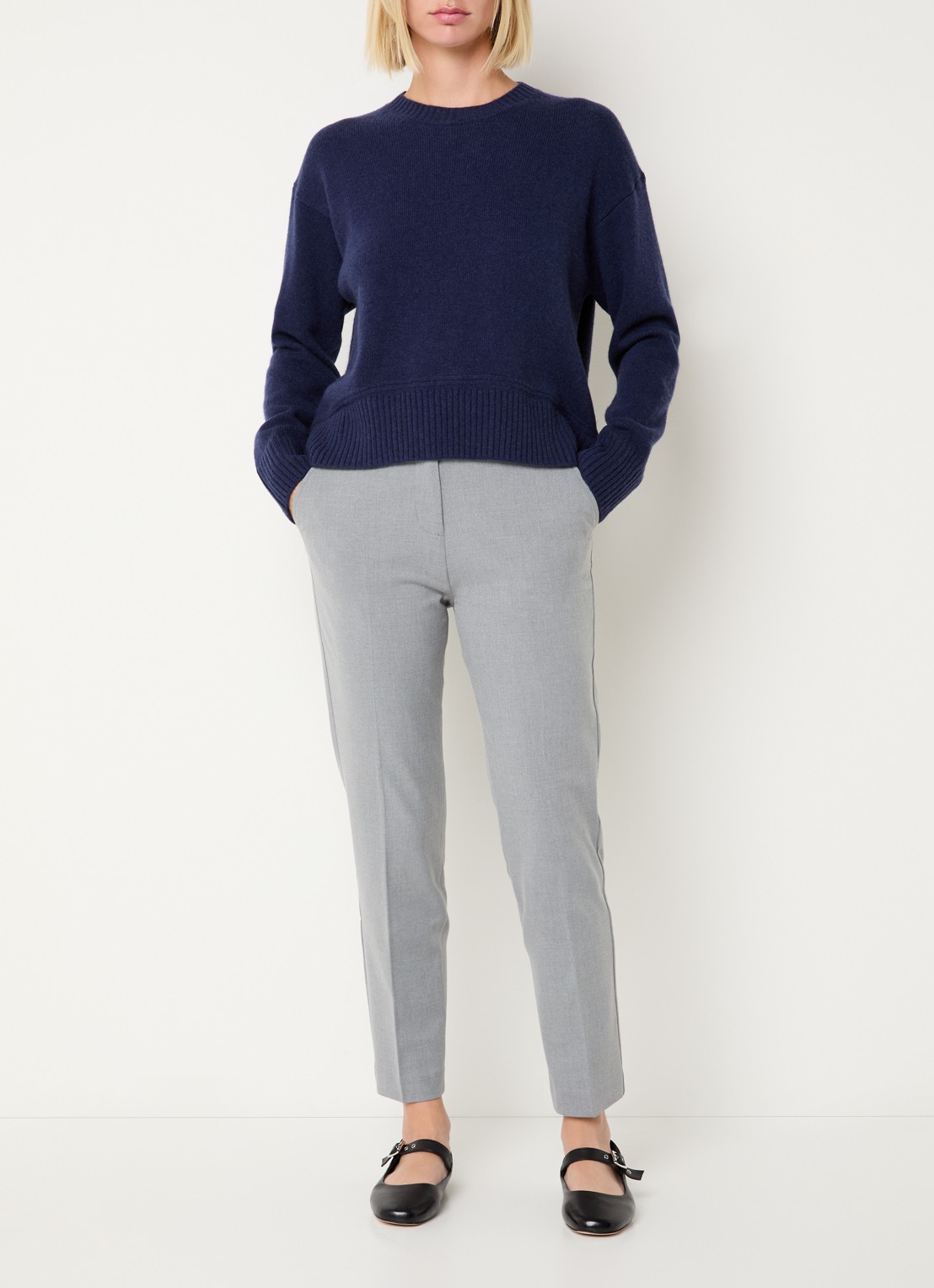 Benetton High waist loose fit cropped pantalon met steekzakken - voorkant 3 parelmoer