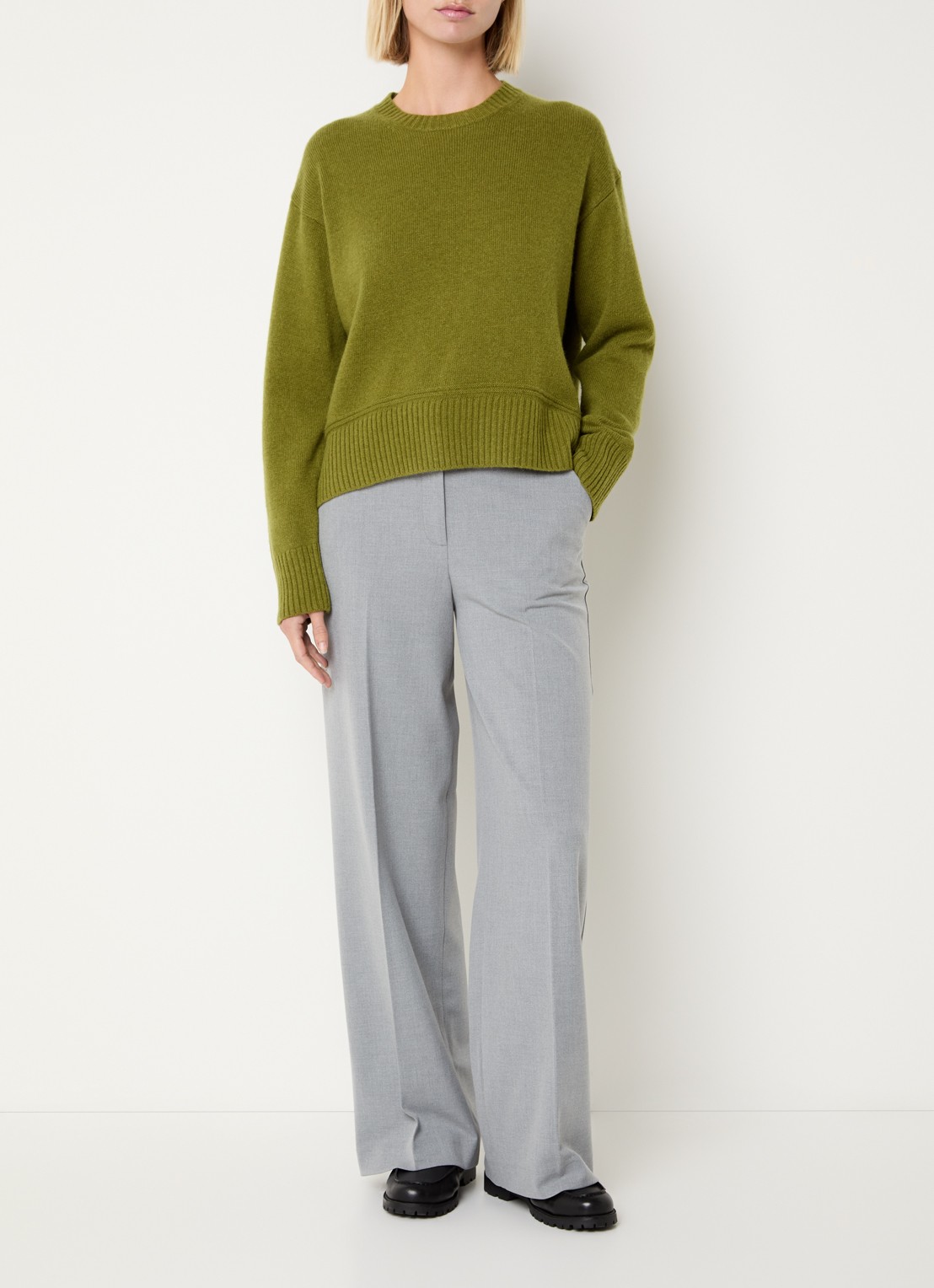 Benetton High waist loose fit pantalon met steekzakken - voorkant 3 lichtgrijs