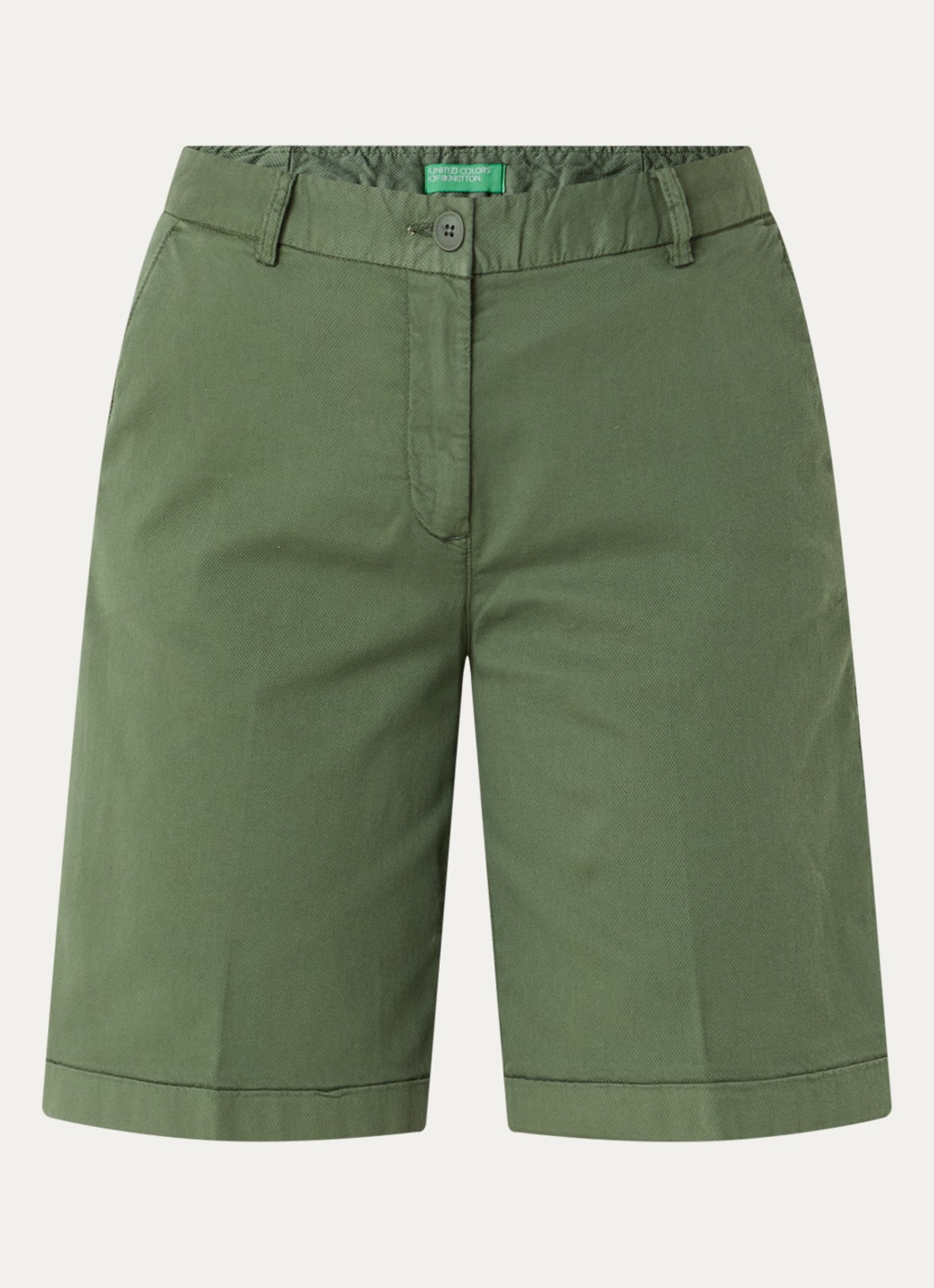 Benetton High waist regular fit korte broek met steekzakken - voorkant 2 groen