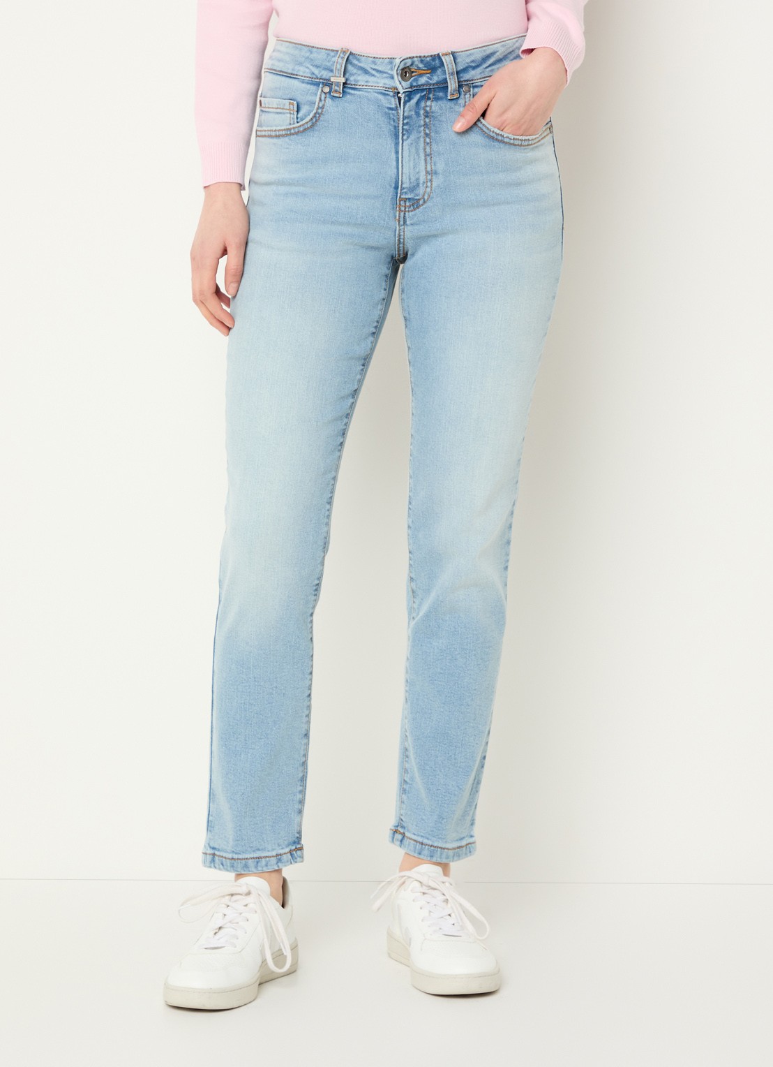 Benetton High waist skinny jeans met steekzakken - detail lichtblauw