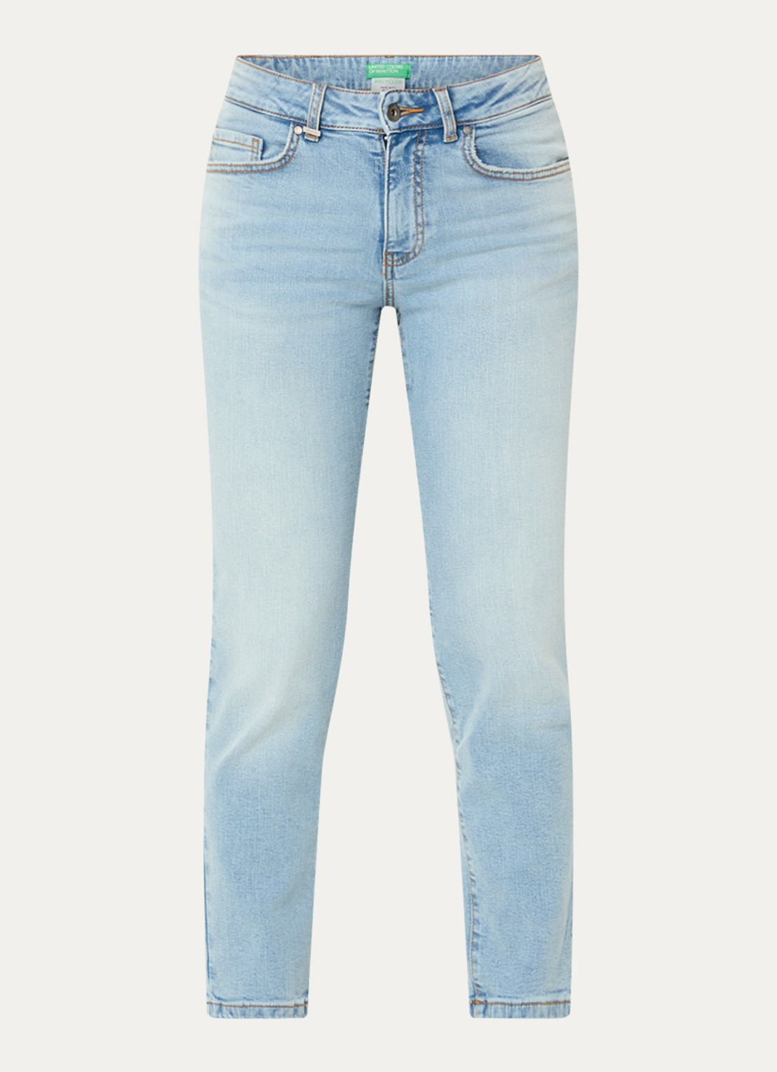 Benetton High waist skinny jeans met steekzakken - voorkant 4 lichtblauw