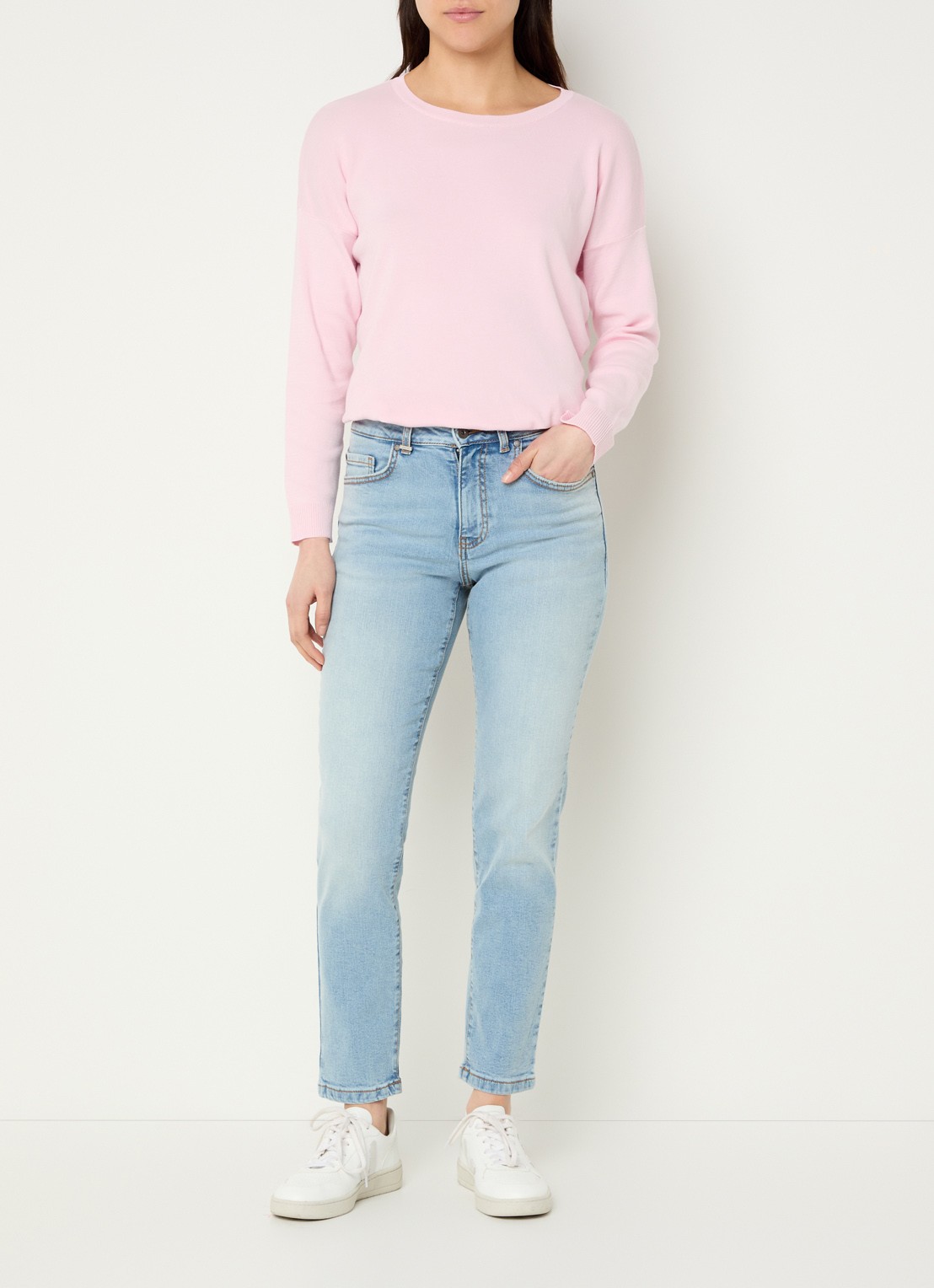 Benetton High waist skinny jeans met steekzakken - voorkant 5 lichtblauw