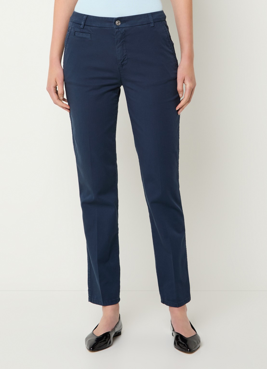 Benetton High waist slim fit chino met steekzakken - detail 4 donkerblauw
