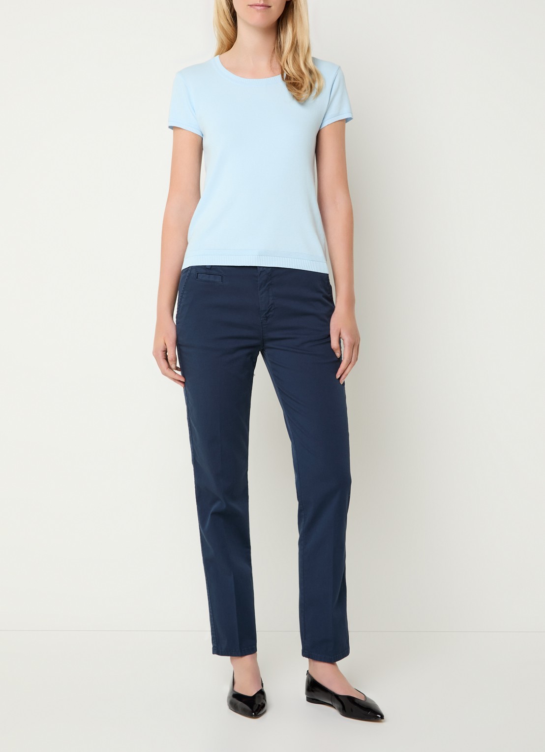 Benetton High waist slim fit chino met steekzakken - voorkant 3 donkerblauw