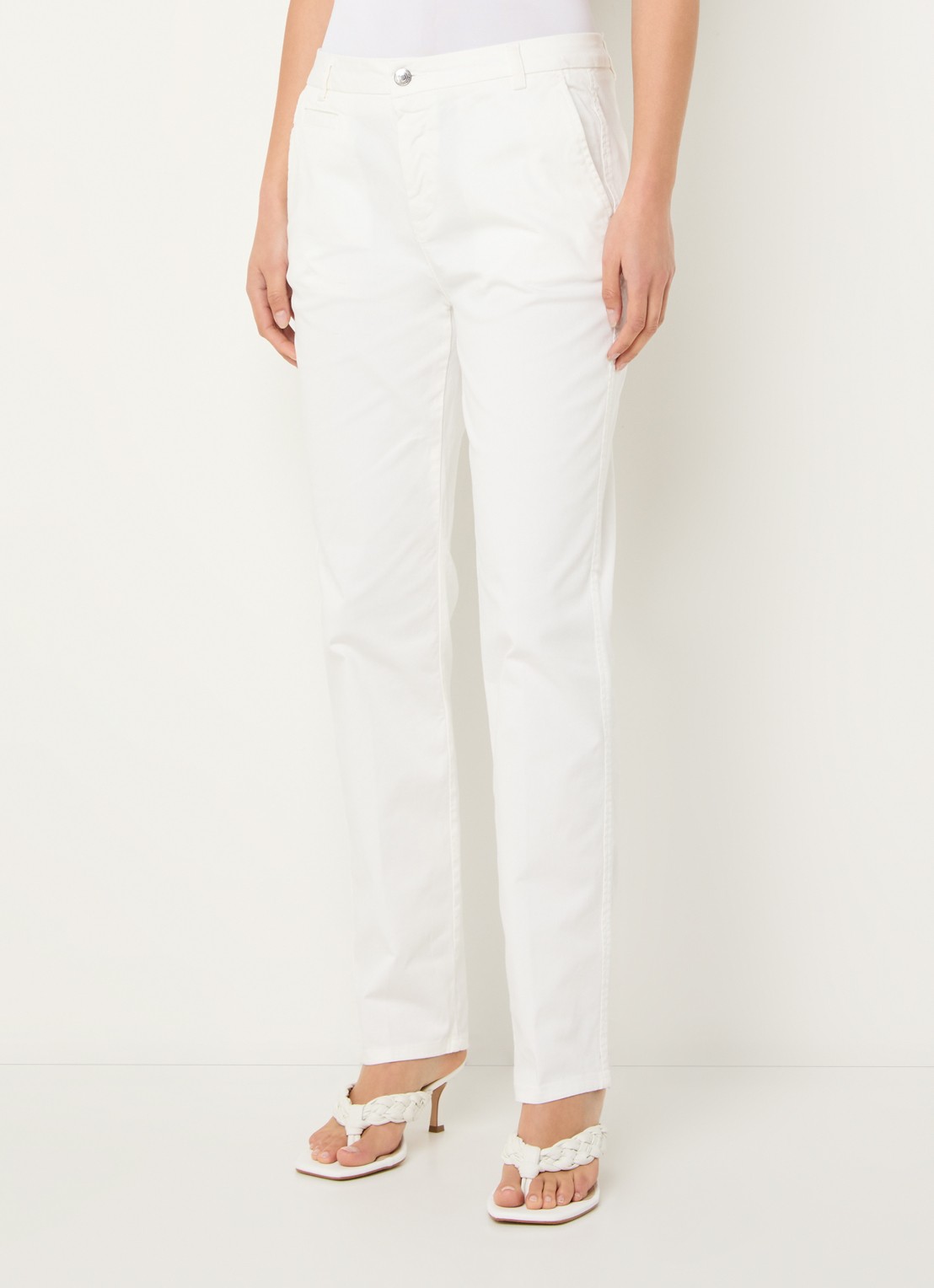 Benetton High waist slim fit chino met steekzakken - detail 4 gebroken wit