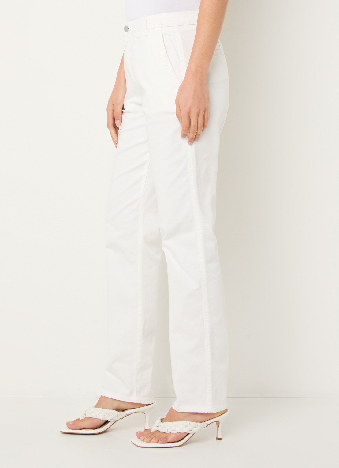 Benetton High waist slim fit chino met steekzakken - detail 5 gebroken wit