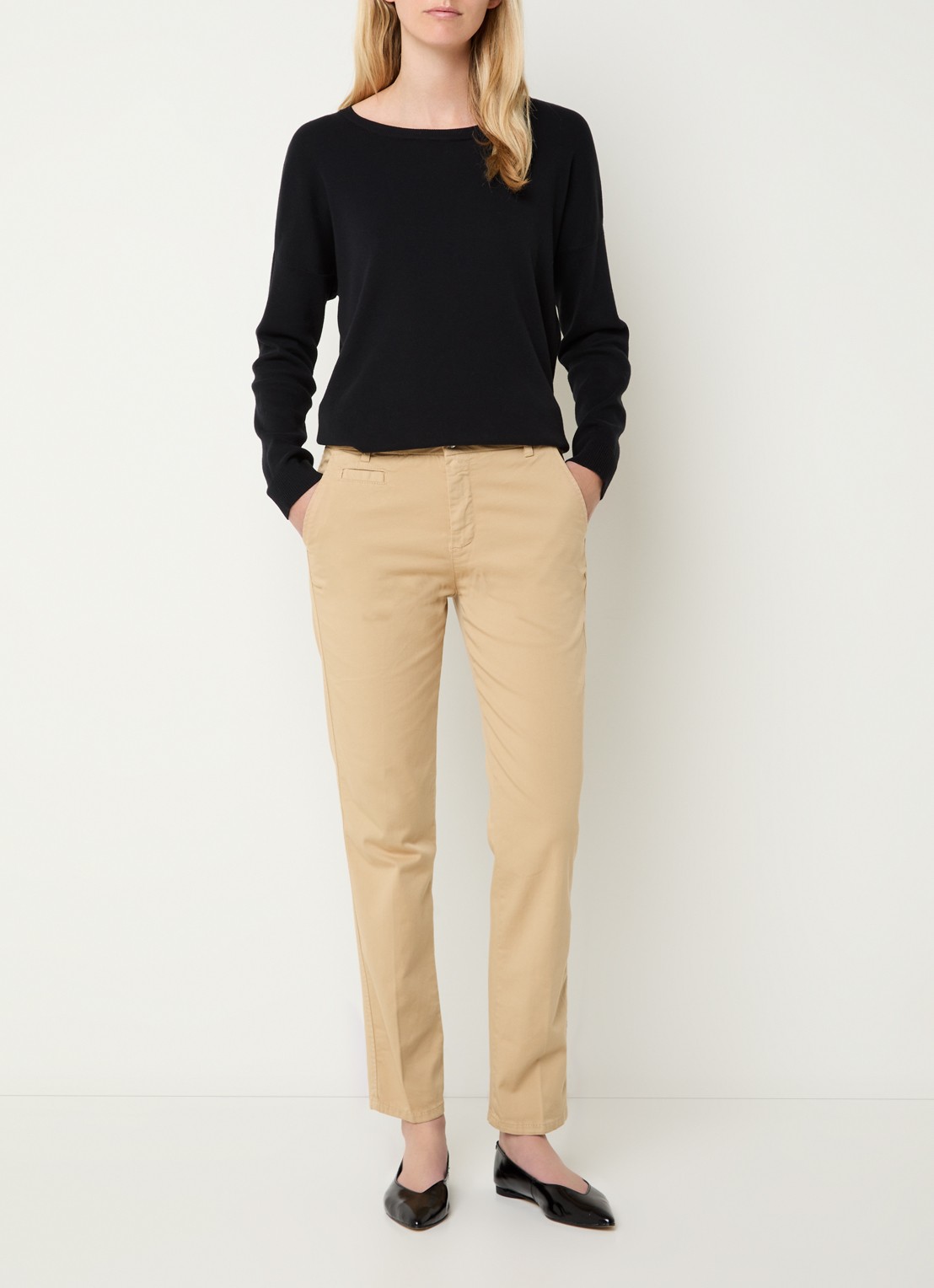 Benetton High waist slim fit chino met steekzakken - voorkant 3 camel