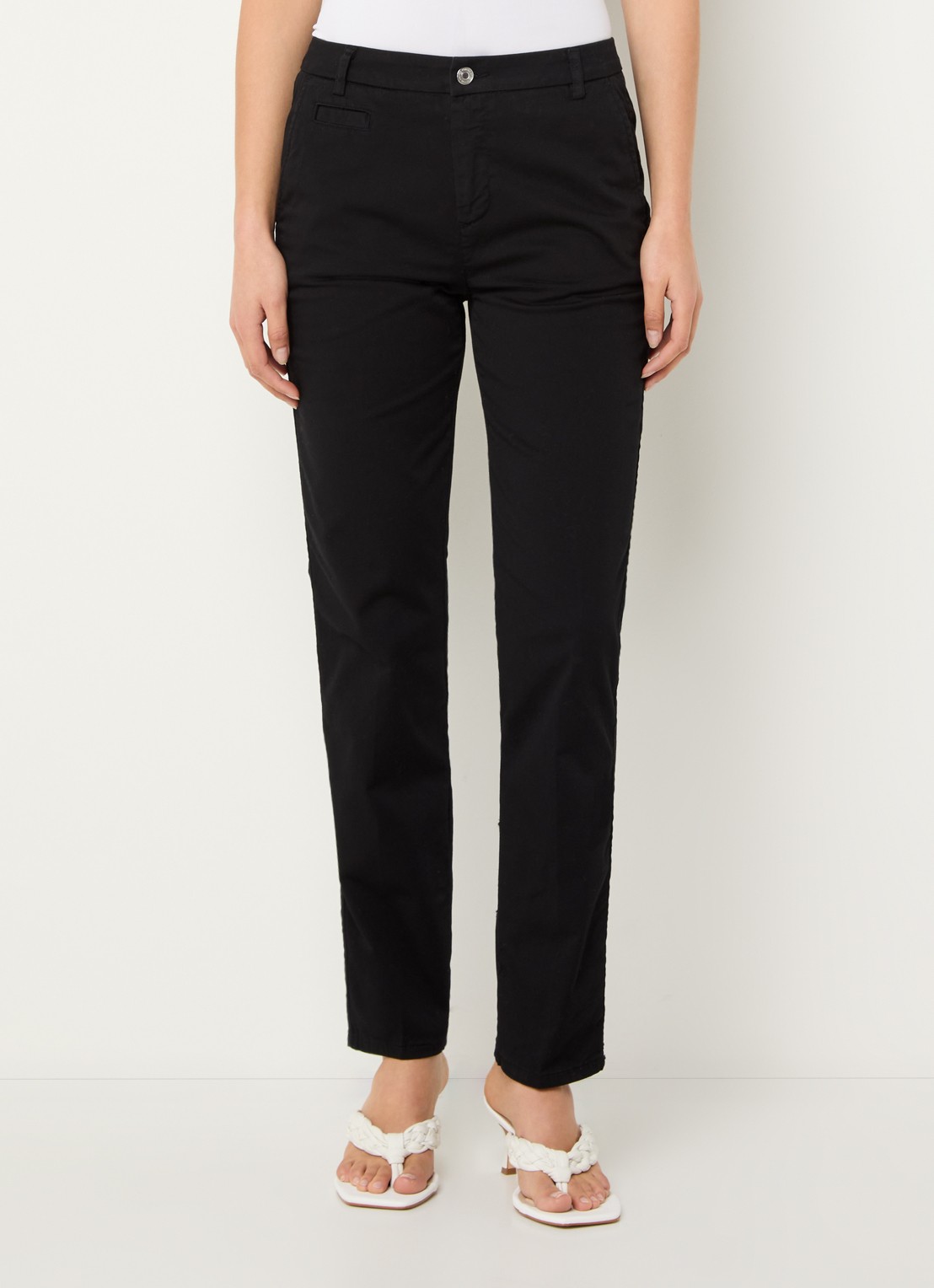 Benetton High waist slim fit chino met steekzakken - detail 4 zwart