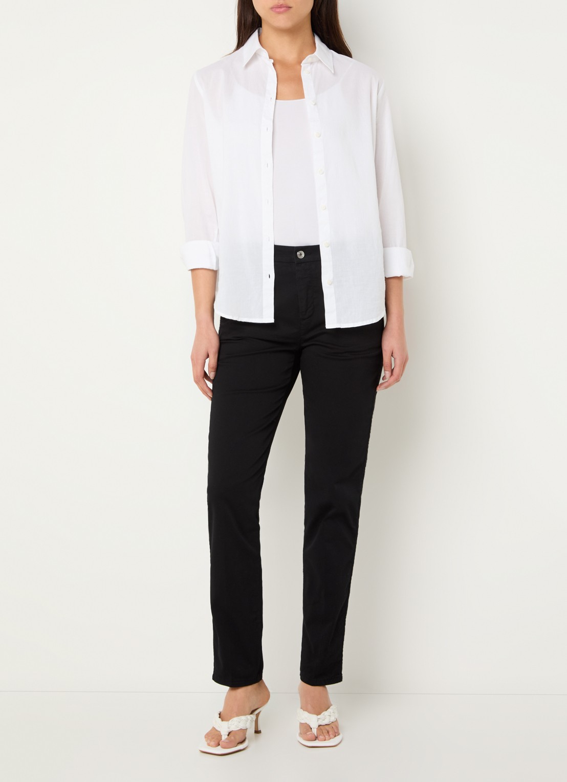 Benetton High waist slim fit chino met steekzakken - voorkant 3 zwart