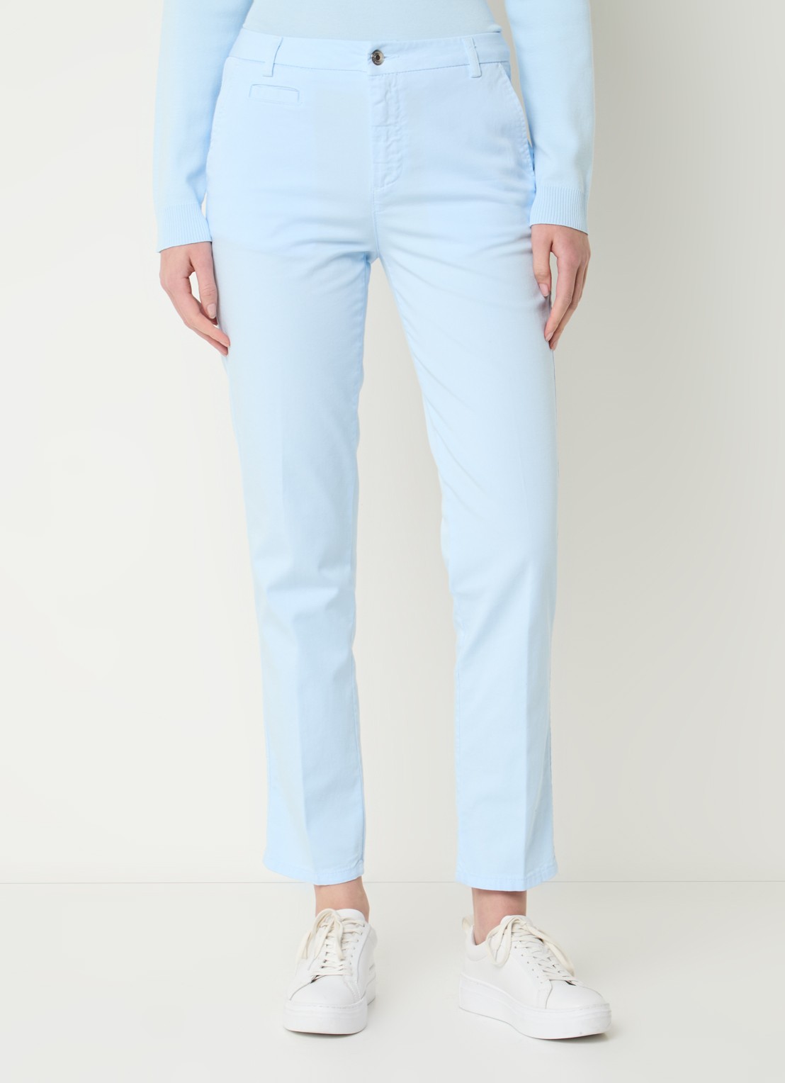 Benetton High waist slim fit chino met steekzakken - detail 4 lichtblauw