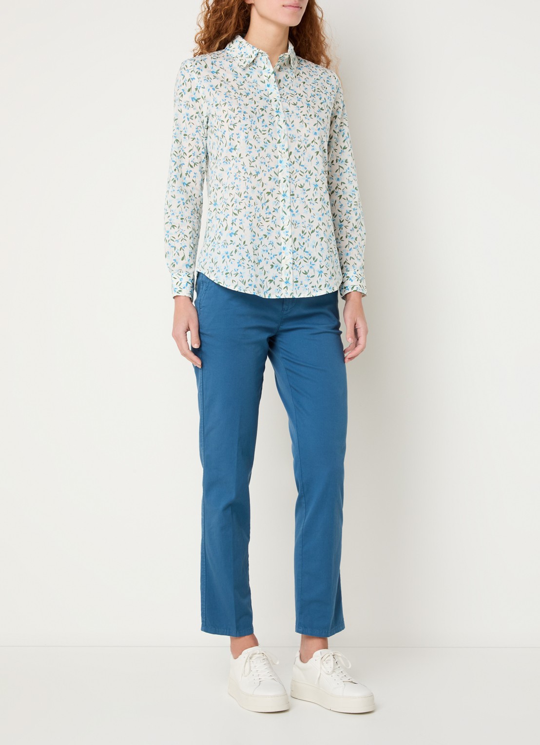 Benetton High waist slim fit chino met steekzakken - voorkant 3 turquoise