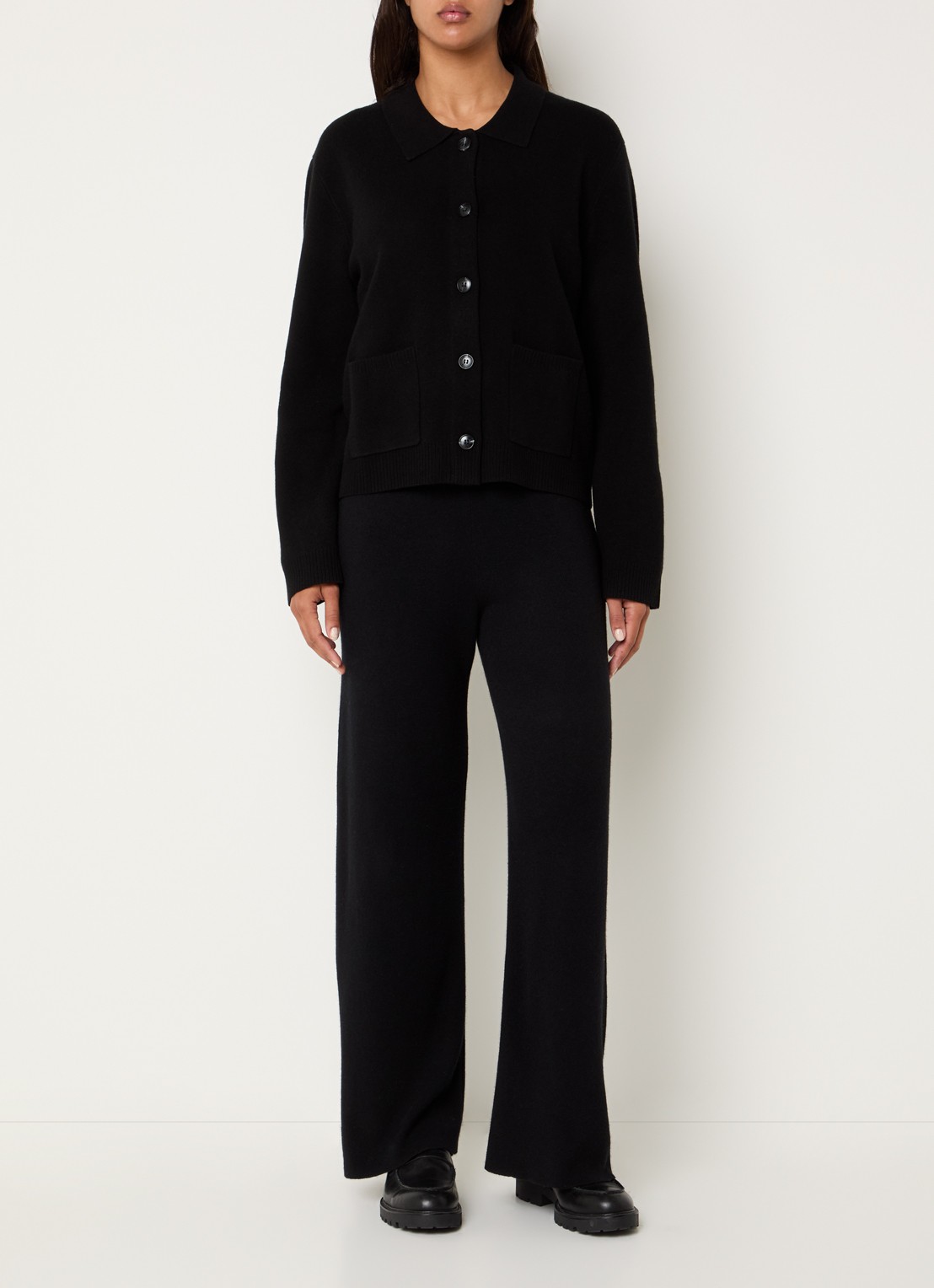 Benetton High waist straight fit broek in kasjmier wolblend - voorkant 3 zwart