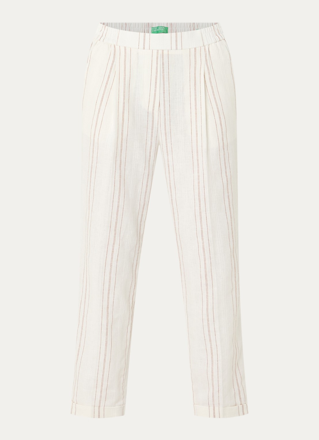 Benetton High waist straight fit broek in linnenblend met streepprint - voorkant gebroken wit