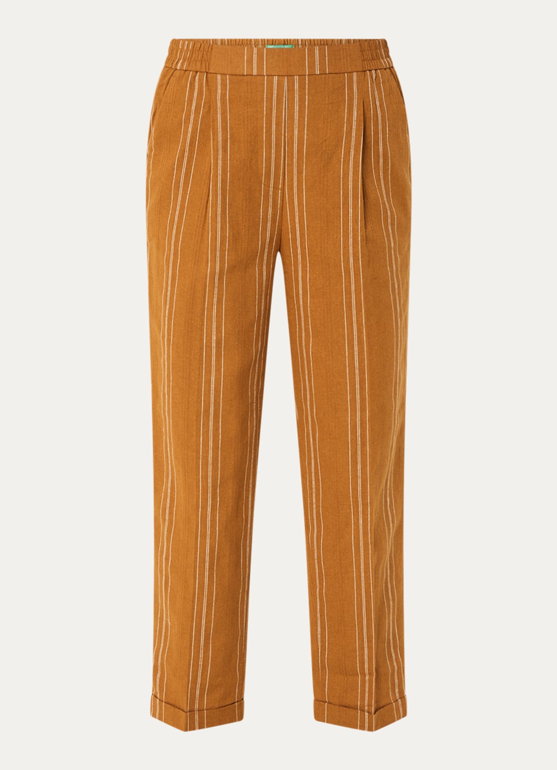 Benetton High waist straight fit broek in linnenblend met streepprint - voorkant 3 oranjebruin