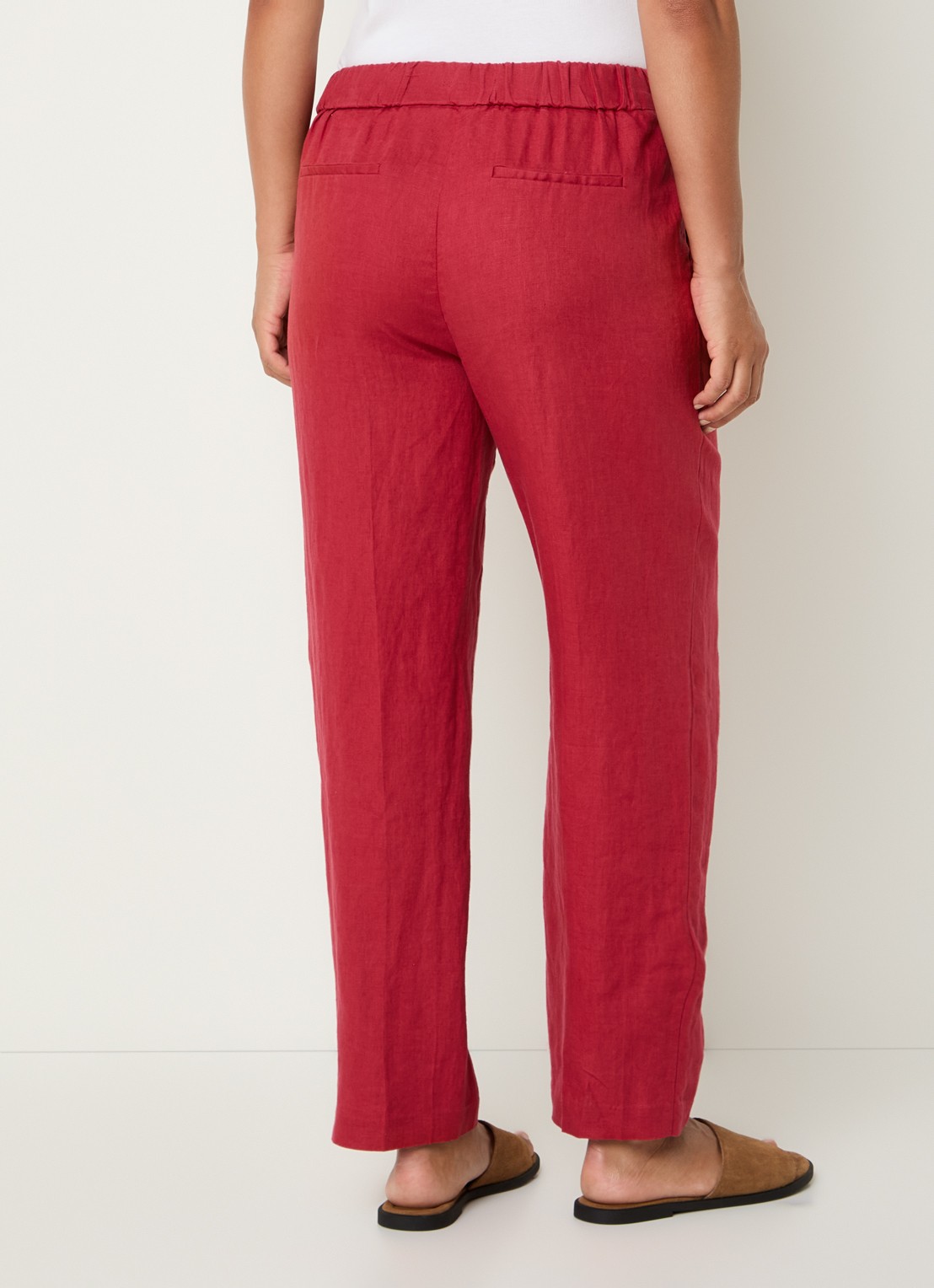 Benetton High waist straight fit chino van linnen met steekzakken - achterkant 4 rood